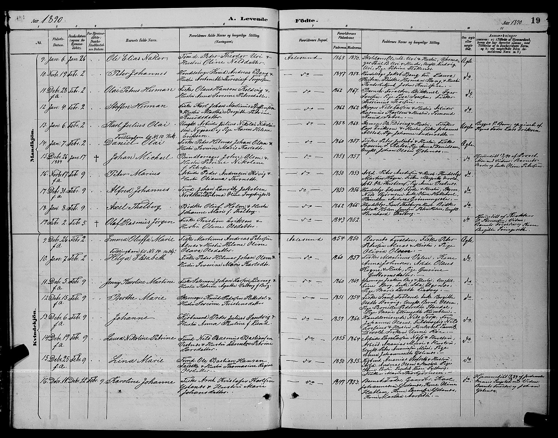 Ministerialprotokoller, klokkerbøker og fødselsregistre - Møre og Romsdal, AV/SAT-A-1454/529/L0467: Parish register (copy) no. 529C04, 1889-1897, p. 19