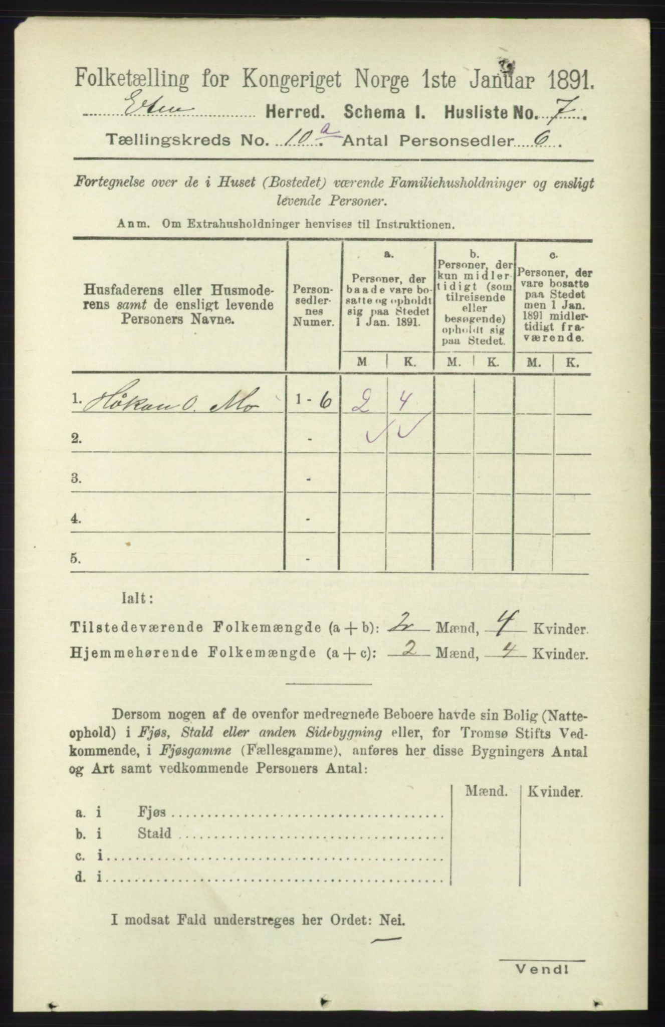 RA, 1891 census for 1211 Etne, 1891, p. 1847