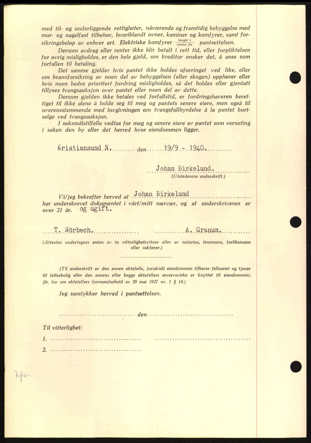 Nordmøre sorenskriveri, AV/SAT-A-4132/1/2/2Ca: Mortgage book no. B87, 1940-1941, Diary no: : 1534/1940