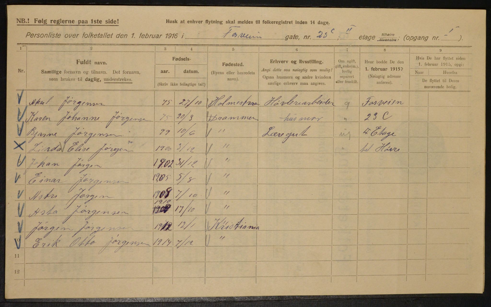 OBA, Municipal Census 1916 for Kristiania, 1916, p. 25682