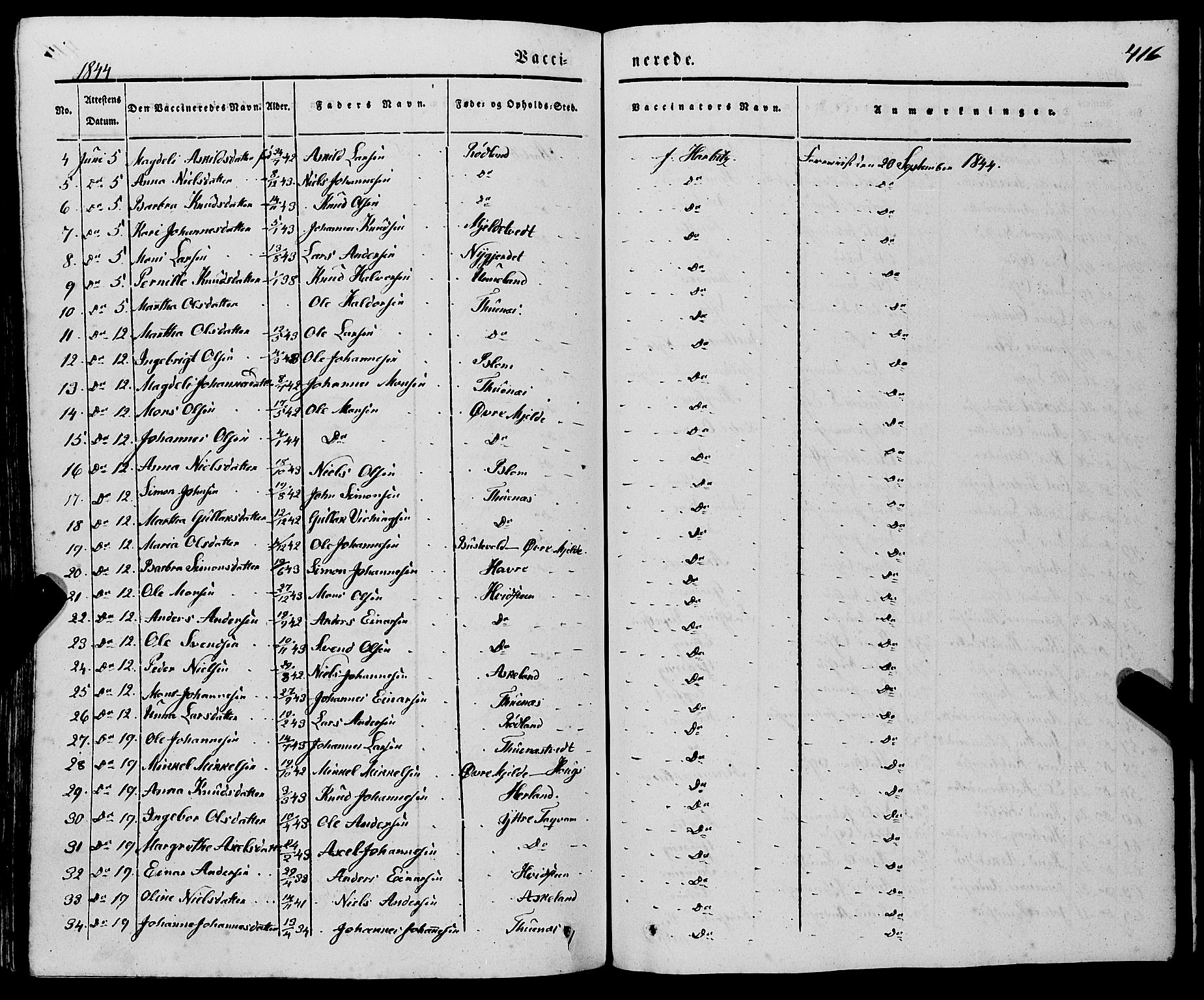 Haus sokneprestembete, AV/SAB-A-75601/H/Haa: Parish register (official) no. A 15, 1838-1847, p. 416