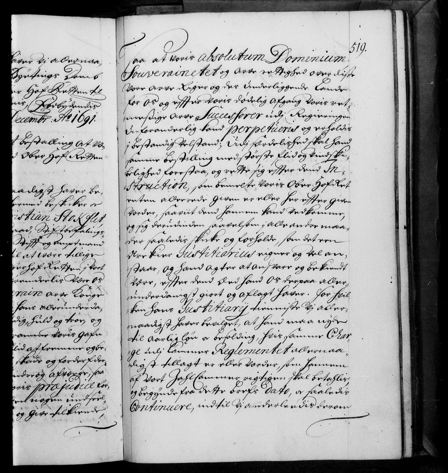 Danske Kanselli 1572-1799, RA/EA-3023/F/Fc/Fca/Fcaa/L0015: Norske registre (mikrofilm), 1688-1691, p. 519a