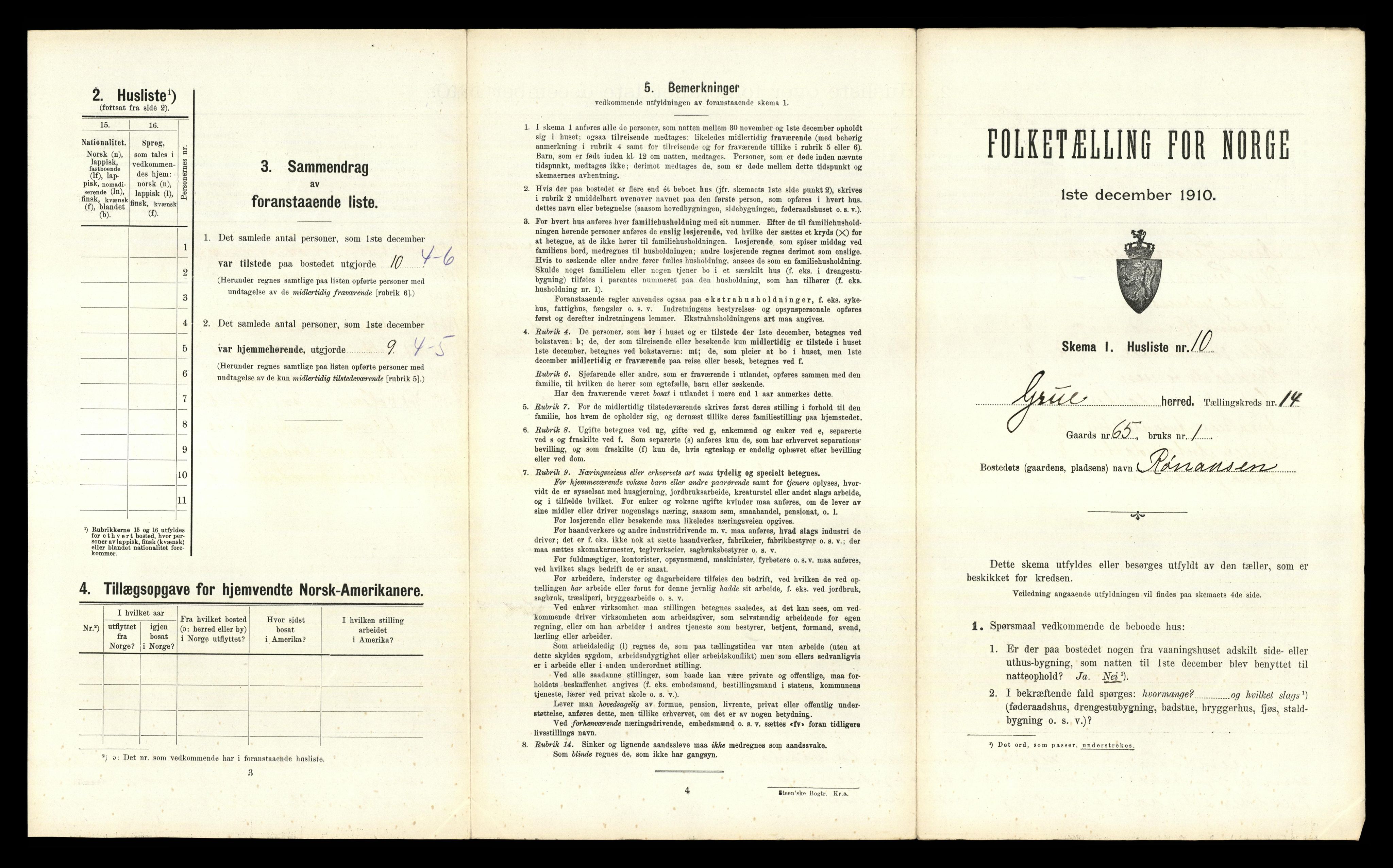 RA, 1910 census for Grue, 1910, p. 1719
