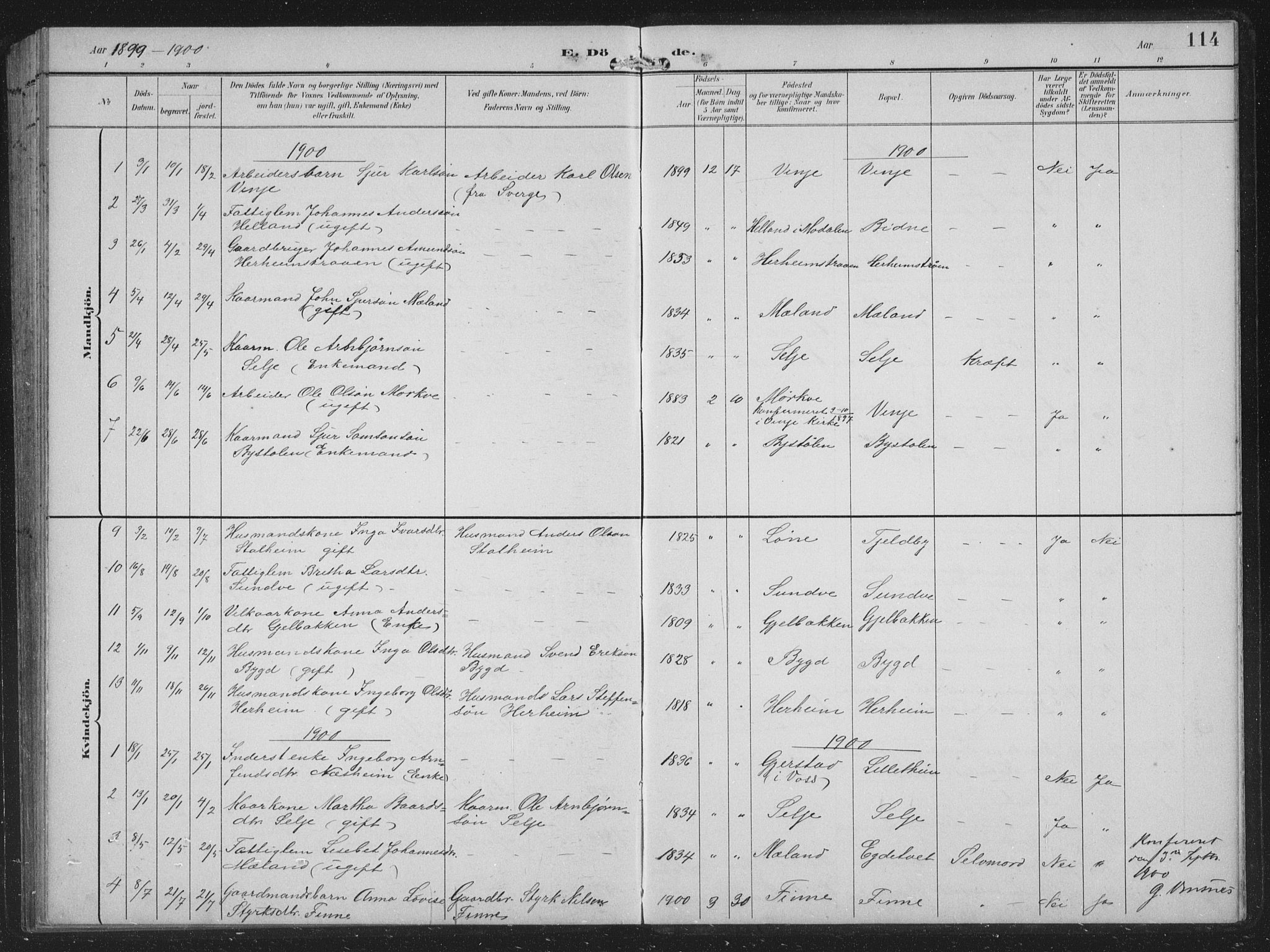 Vossestrand Sokneprestembete, SAB/A-79101/H/Hab: Parish register (copy) no. B 4, 1894-1941, p. 114
