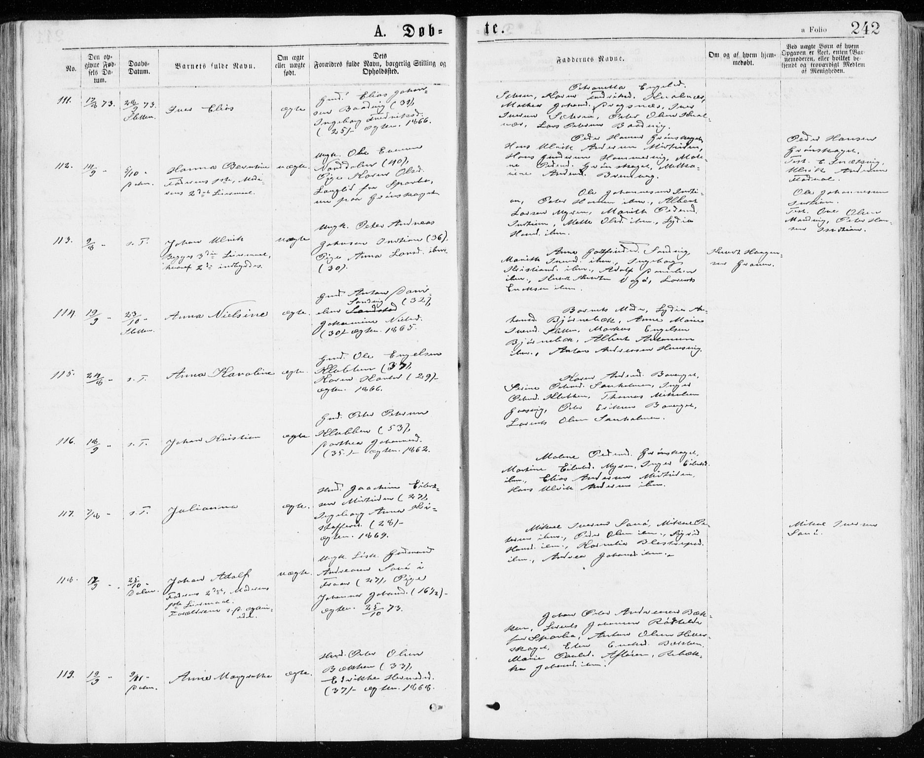 Ministerialprotokoller, klokkerbøker og fødselsregistre - Sør-Trøndelag, AV/SAT-A-1456/640/L0576: Parish register (official) no. 640A01, 1846-1876, p. 242