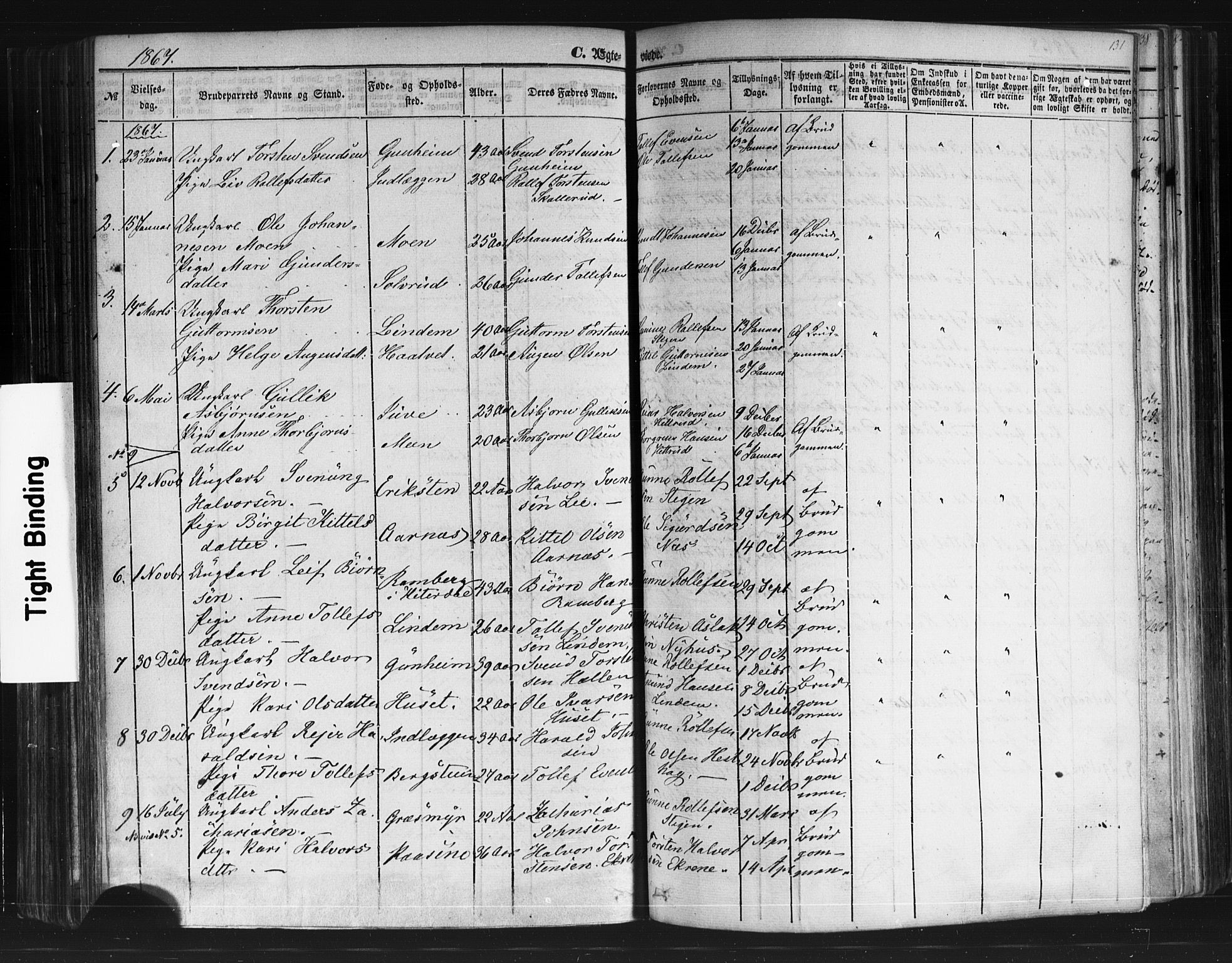 Sauherad kirkebøker, AV/SAKO-A-298/F/Fb/L0001: Parish register (official) no. II 1, 1851-1877, p. 131