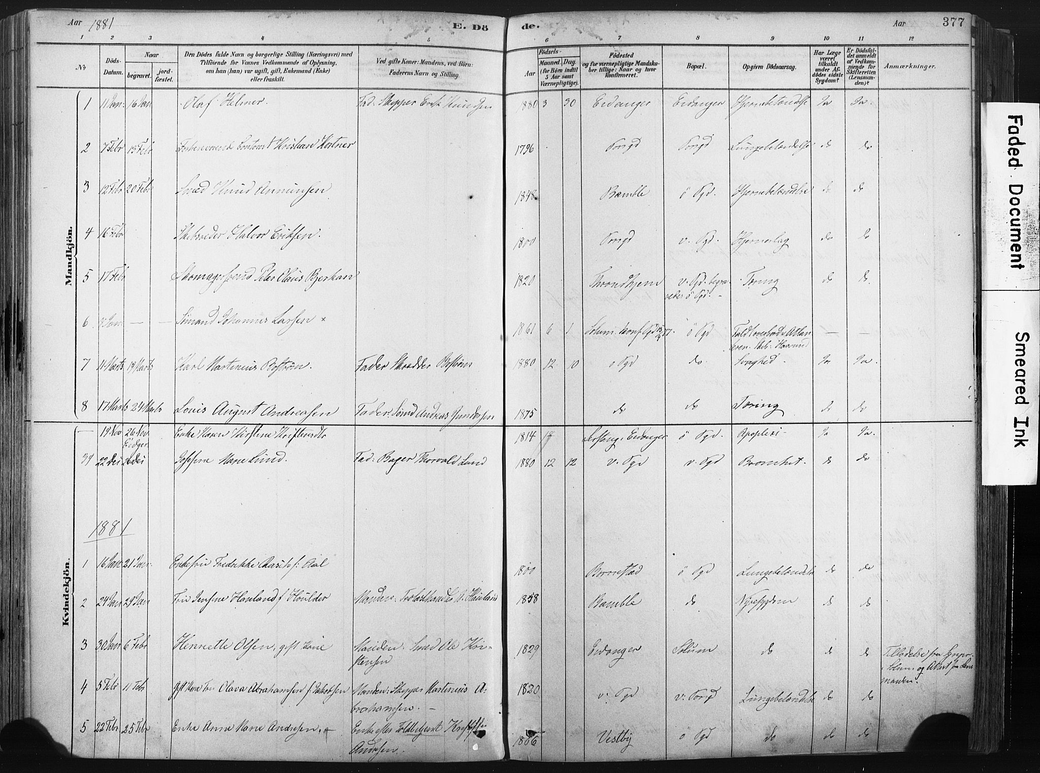 Porsgrunn kirkebøker , SAKO/A-104/F/Fa/L0008: Parish register (official) no. 8, 1878-1895, p. 377