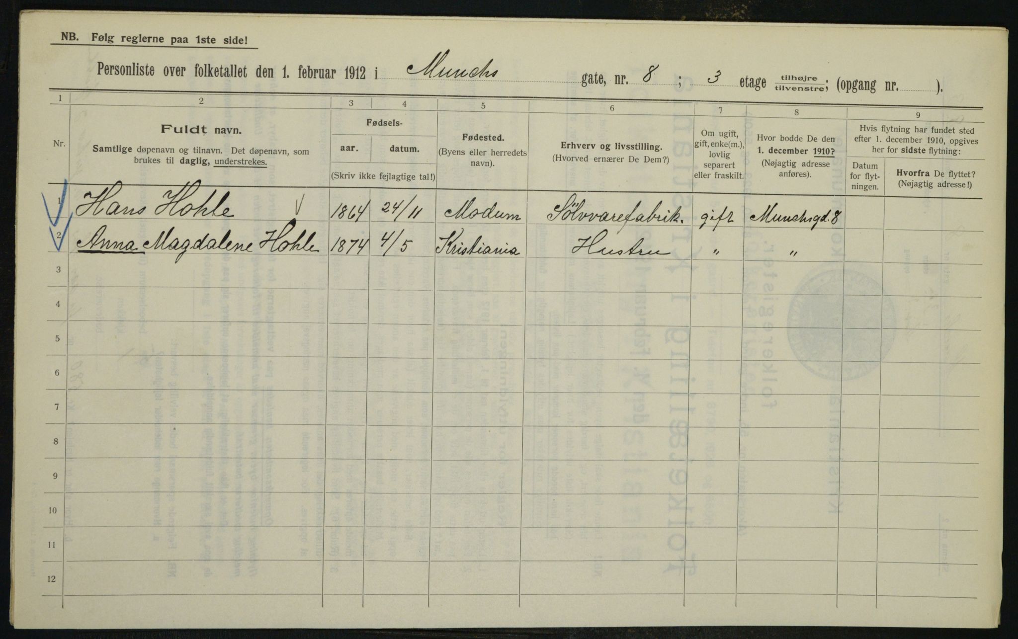 OBA, Municipal Census 1912 for Kristiania, 1912, p. 67180