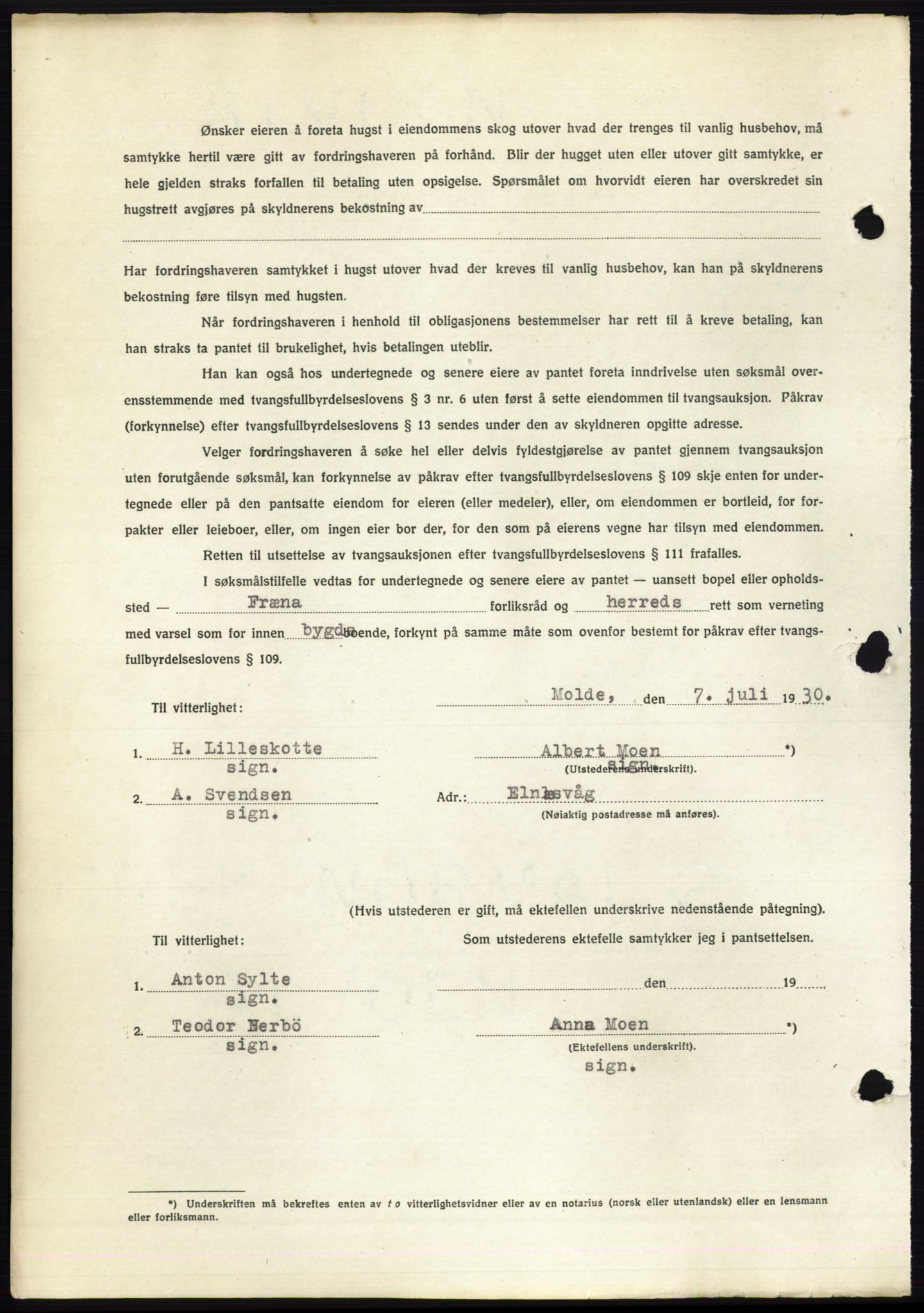 Romsdal sorenskriveri, AV/SAT-A-4149/1/2/2C/L0058: Mortgage book no. 52, 1930-1930, Deed date: 15.07.1930