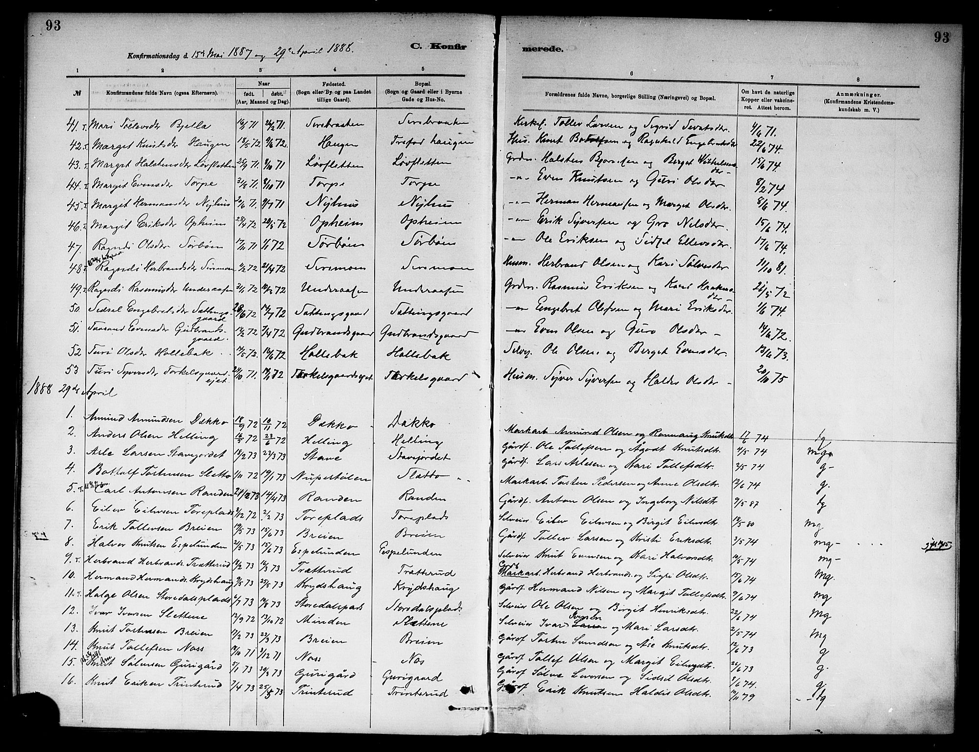 Ål kirkebøker, SAKO/A-249/F/Fa/L0008: Parish register (official) no. I 8, 1882-1896, p. 93