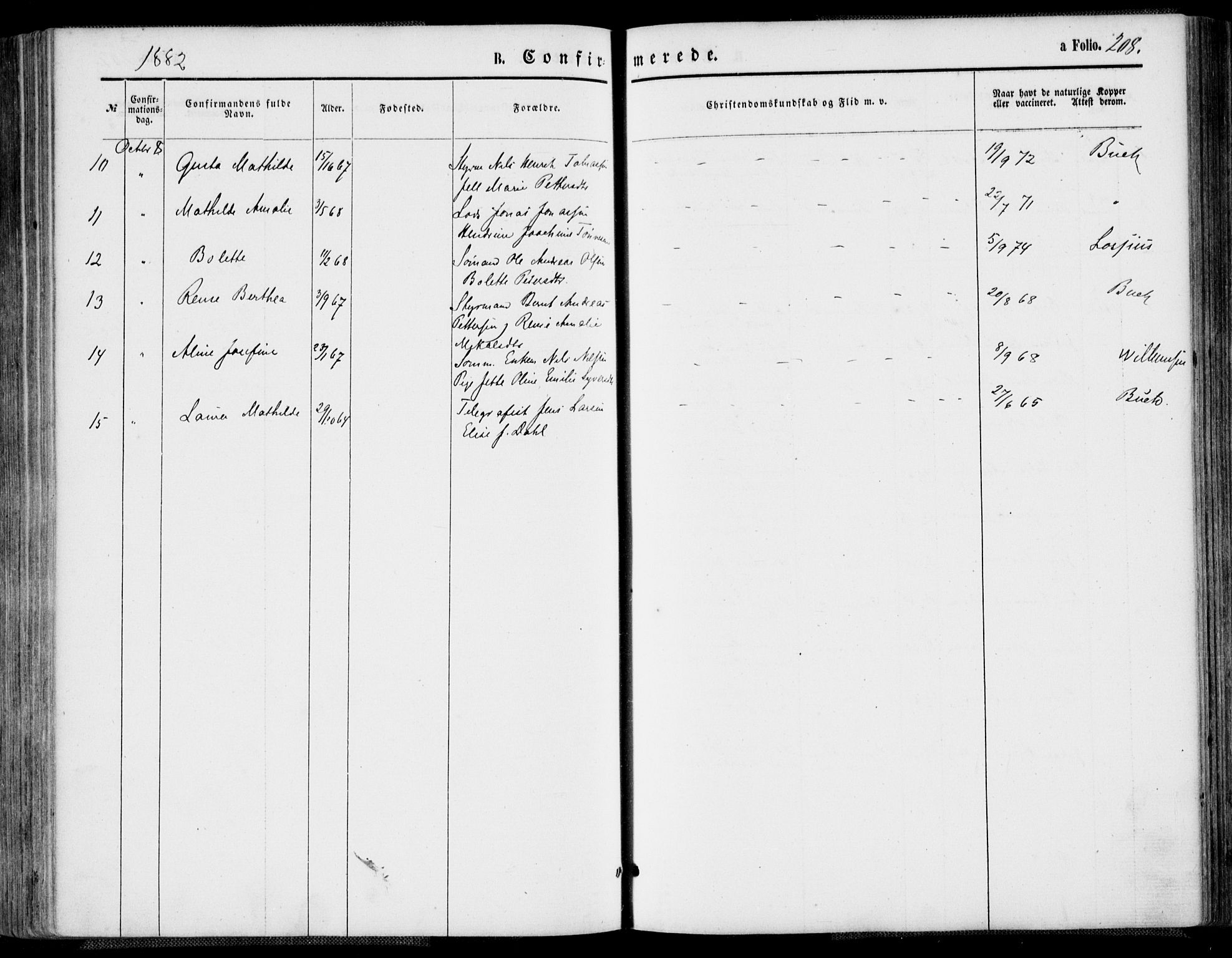 Farsund sokneprestkontor, AV/SAK-1111-0009/F/Fa/L0005: Parish register (official) no. A 5, 1863-1886, p. 208