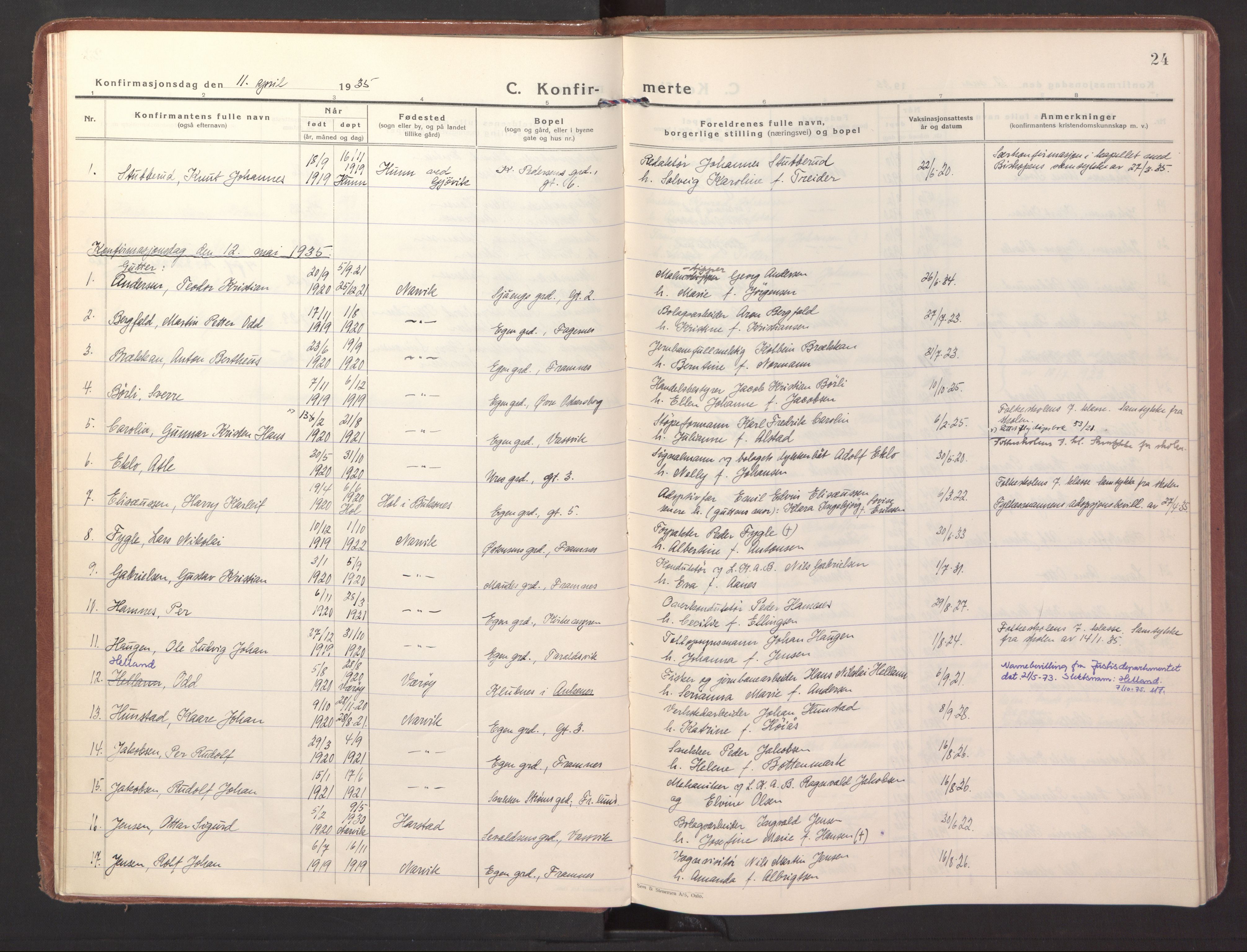 Ministerialprotokoller, klokkerbøker og fødselsregistre - Nordland, AV/SAT-A-1459/871/L1007: Parish register (official) no. 871A23, 1932-1942, p. 24