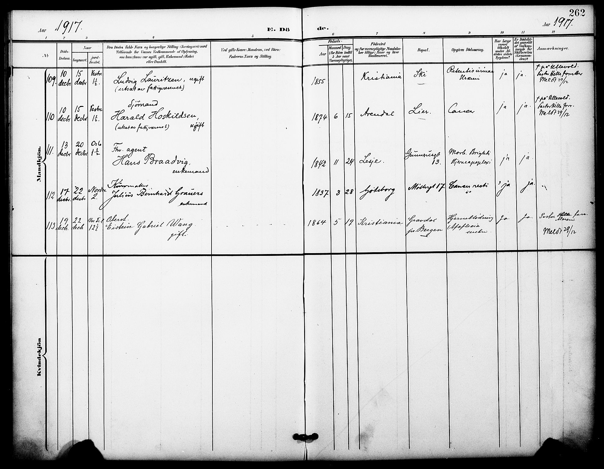 Oslo domkirke Kirkebøker, AV/SAO-A-10752/F/Fa/L0036: Parish register (official) no. 36, 1901-1919, p. 262