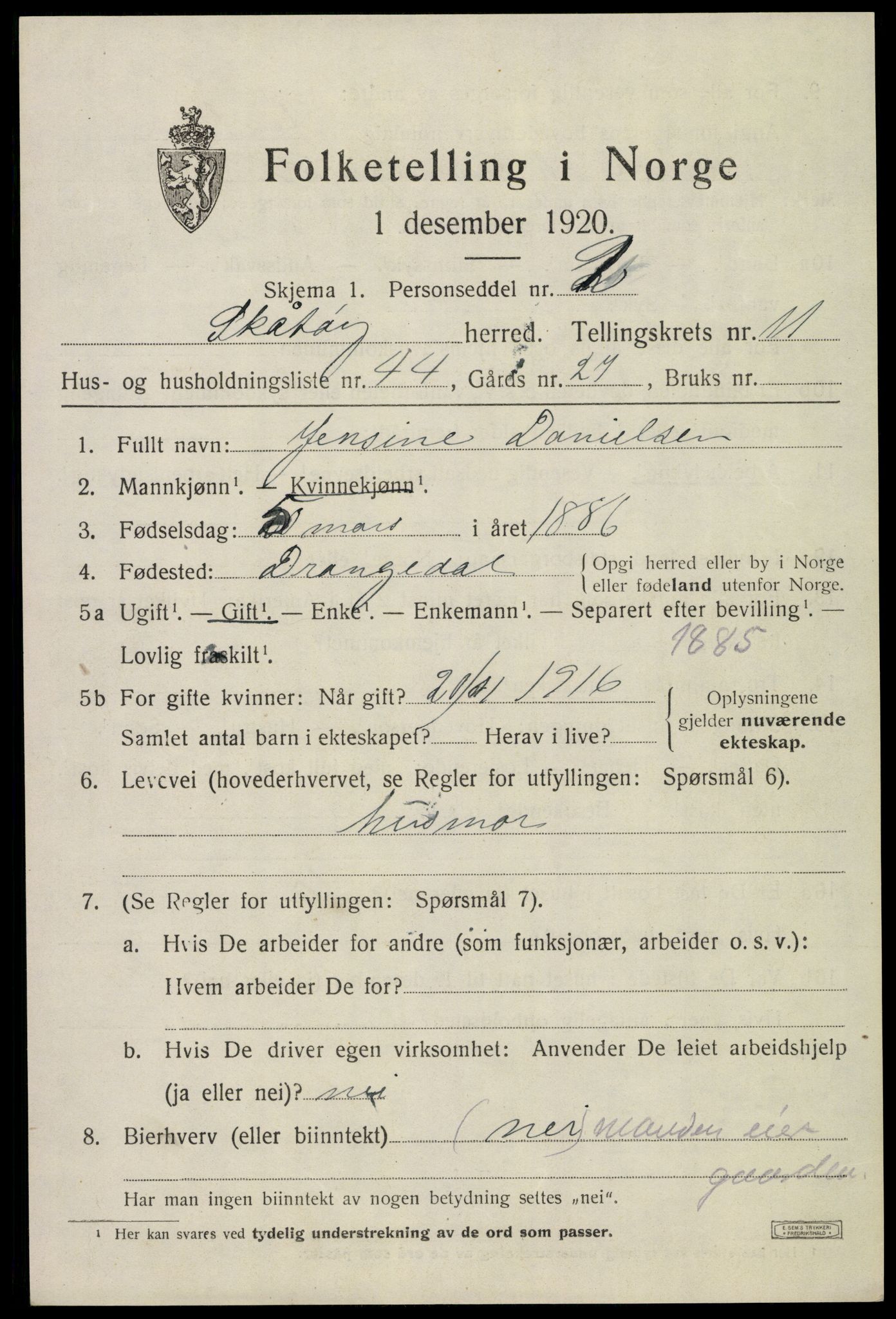 SAKO, 1920 census for Skåtøy, 1920, p. 8018