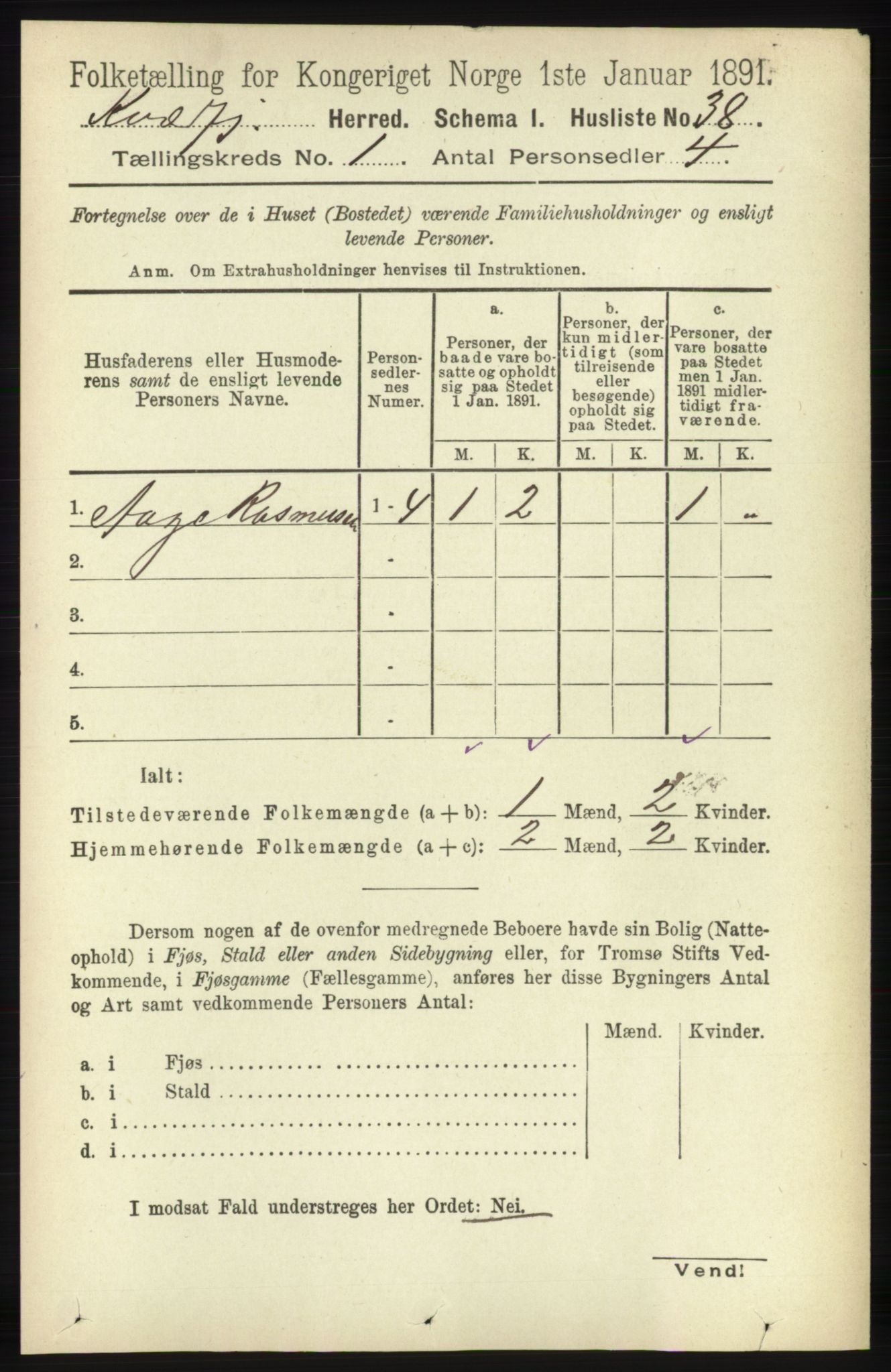 RA, 1891 census for 1911 Kvæfjord, 1891, p. 58