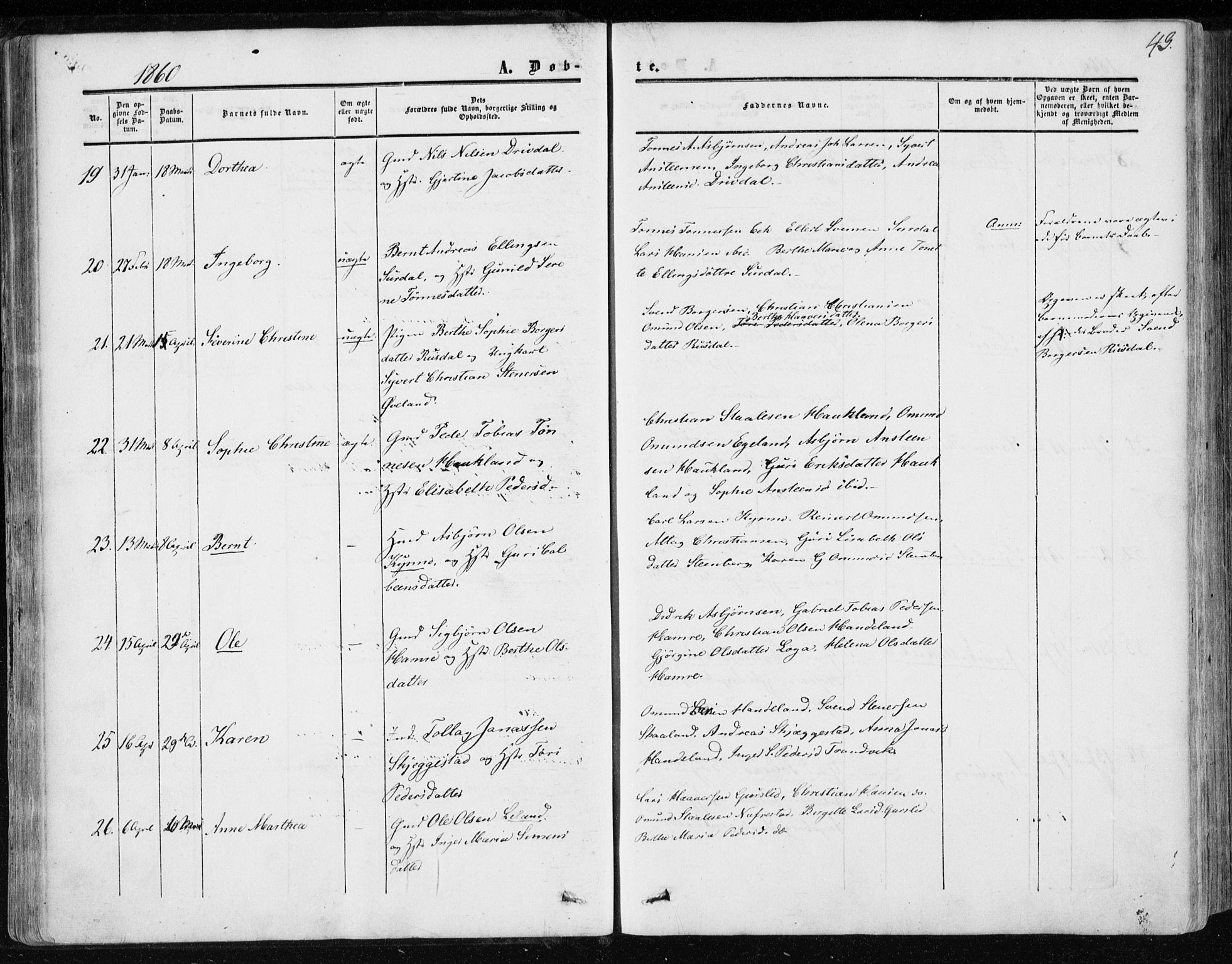 Lund sokneprestkontor, AV/SAST-A-101809/S06/L0009: Parish register (official) no. A 8, 1853-1877, p. 43