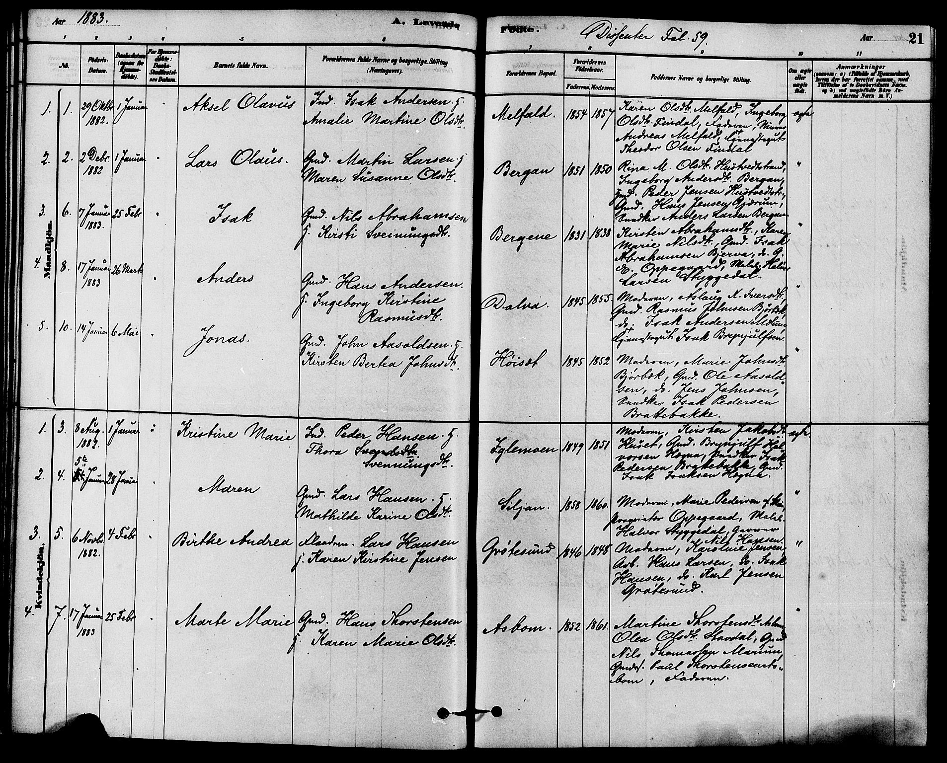 Solum kirkebøker, AV/SAKO-A-306/F/Fb/L0001: Parish register (official) no. II 1, 1877-1892, p. 21