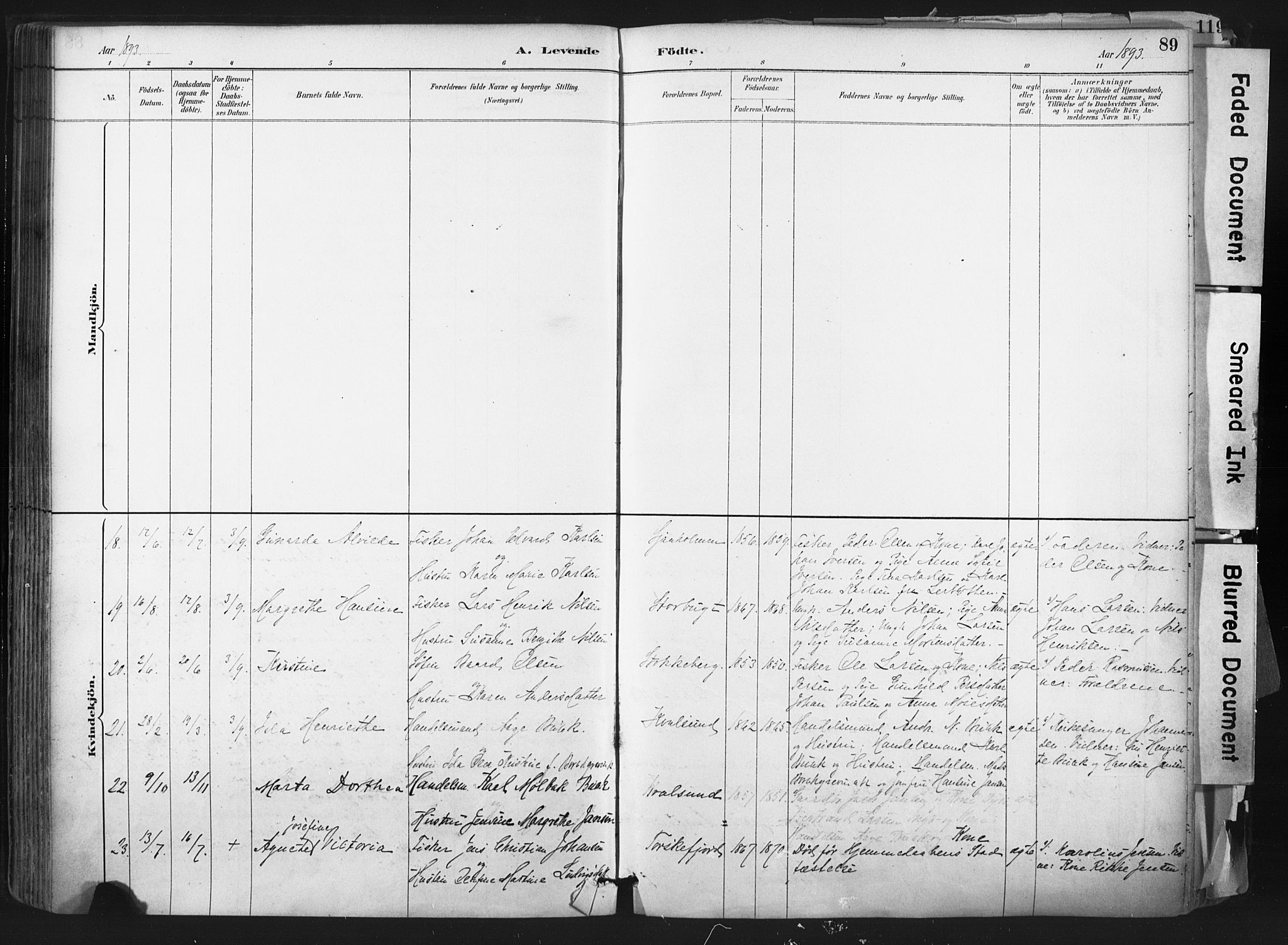 Hammerfest sokneprestkontor, AV/SATØ-S-1347/H/Ha/L0011.kirke: Parish register (official) no. 11 /2, 1885-1897, p. 89