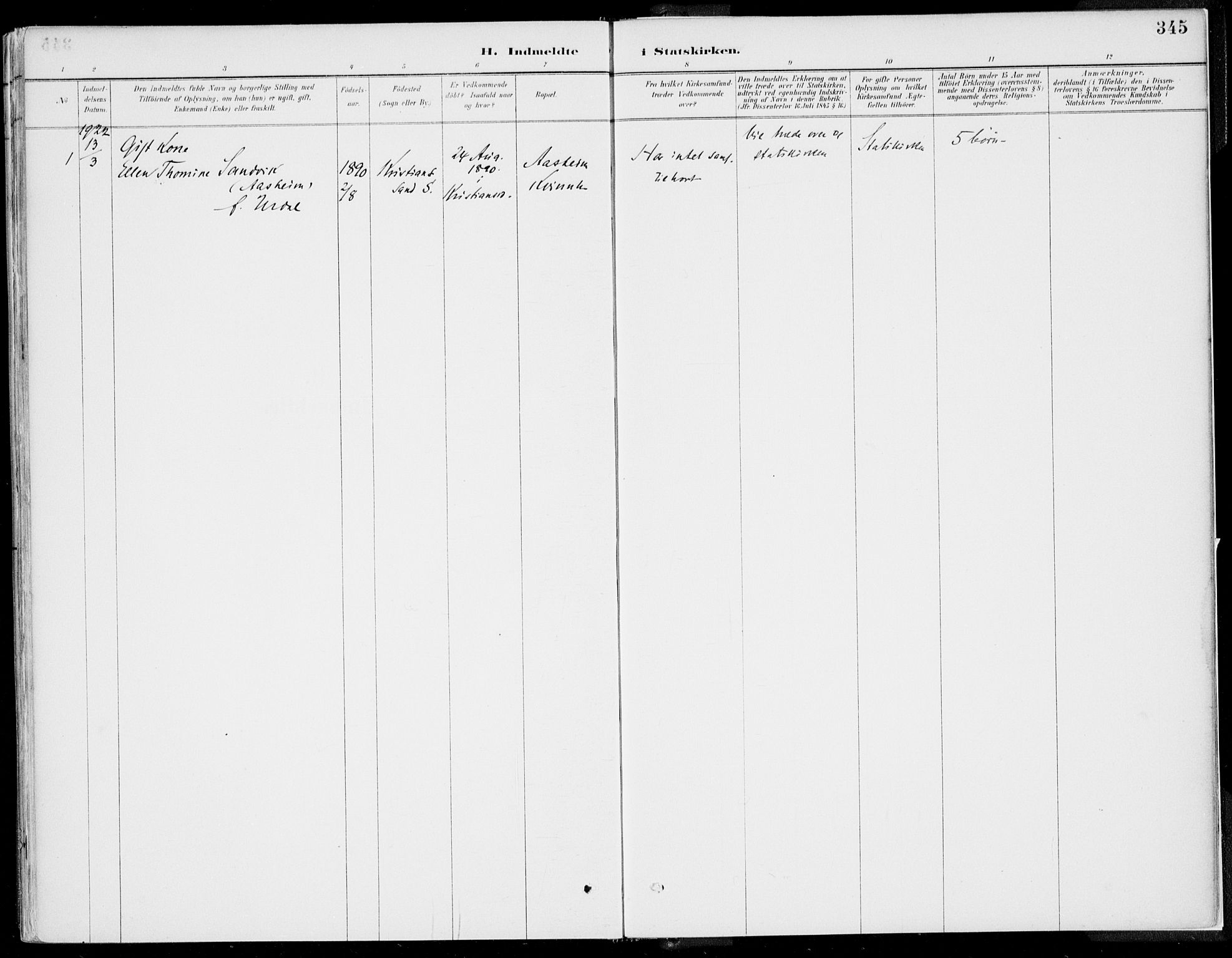 Kvinnherad sokneprestembete, SAB/A-76401/H/Haa: Parish register (official) no. B  1, 1887-1921, p. 345