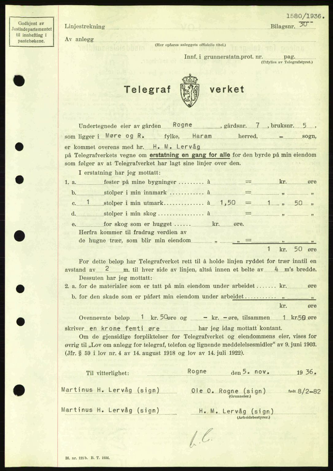 Nordre Sunnmøre sorenskriveri, AV/SAT-A-0006/1/2/2C/2Ca: Mortgage book no. A2, 1936-1937, Diary no: : 1580/1936