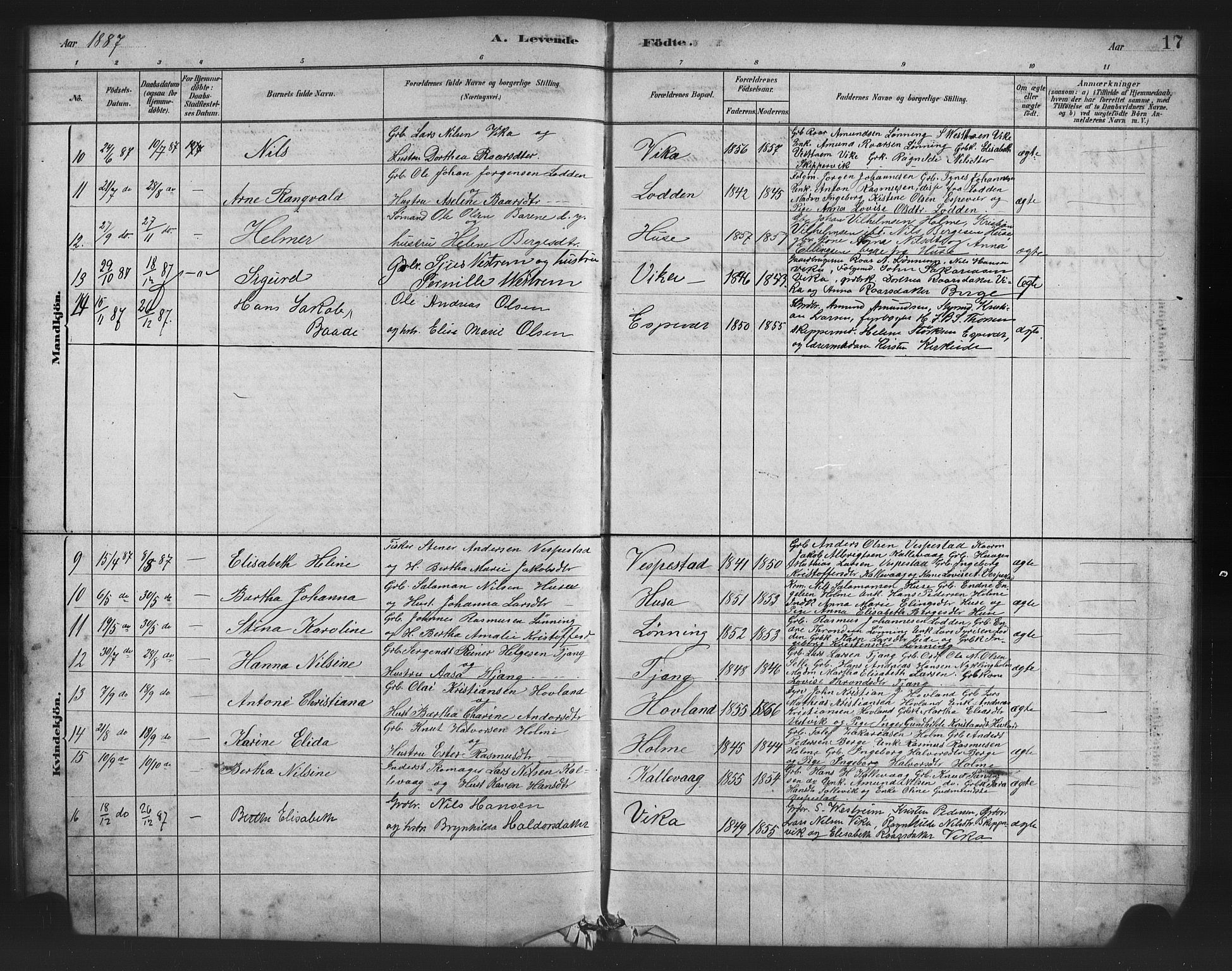 Finnås sokneprestembete, SAB/A-99925/H/Ha/Haa/Haad/L0001: Parish register (official) no. D 1, 1880-1894, p. 17