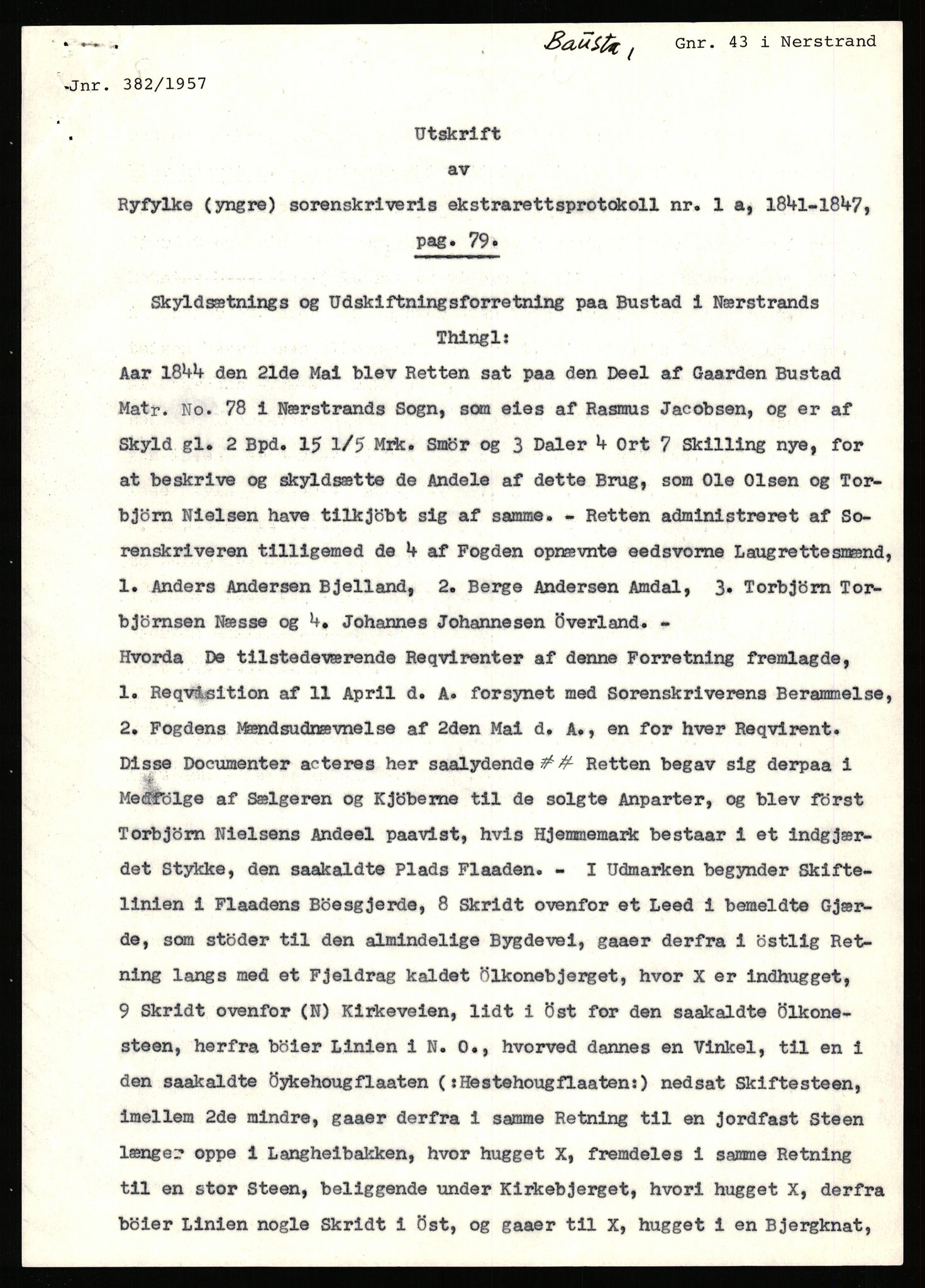 Statsarkivet i Stavanger, AV/SAST-A-101971/03/Y/Yj/L0006: Avskrifter sortert etter gårdsnavn: Bakke - Baustad, 1750-1930, p. 599