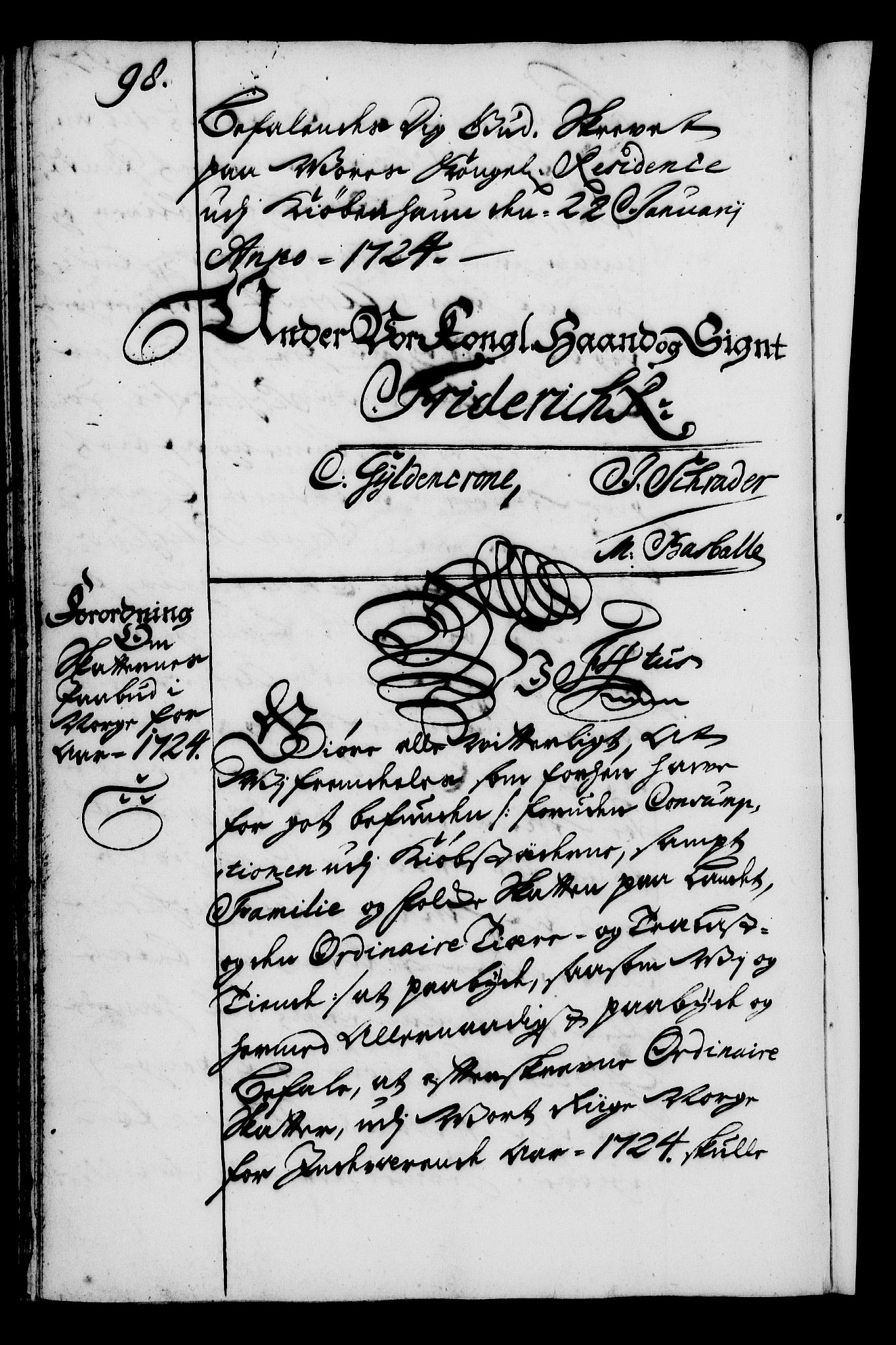 Rentekammeret, Kammerkanselliet, RA/EA-3111/G/Gg/Gga/L0002: Norsk ekspedisjonsprotokoll med register (merket RK 53.2), 1723-1727, p. 98