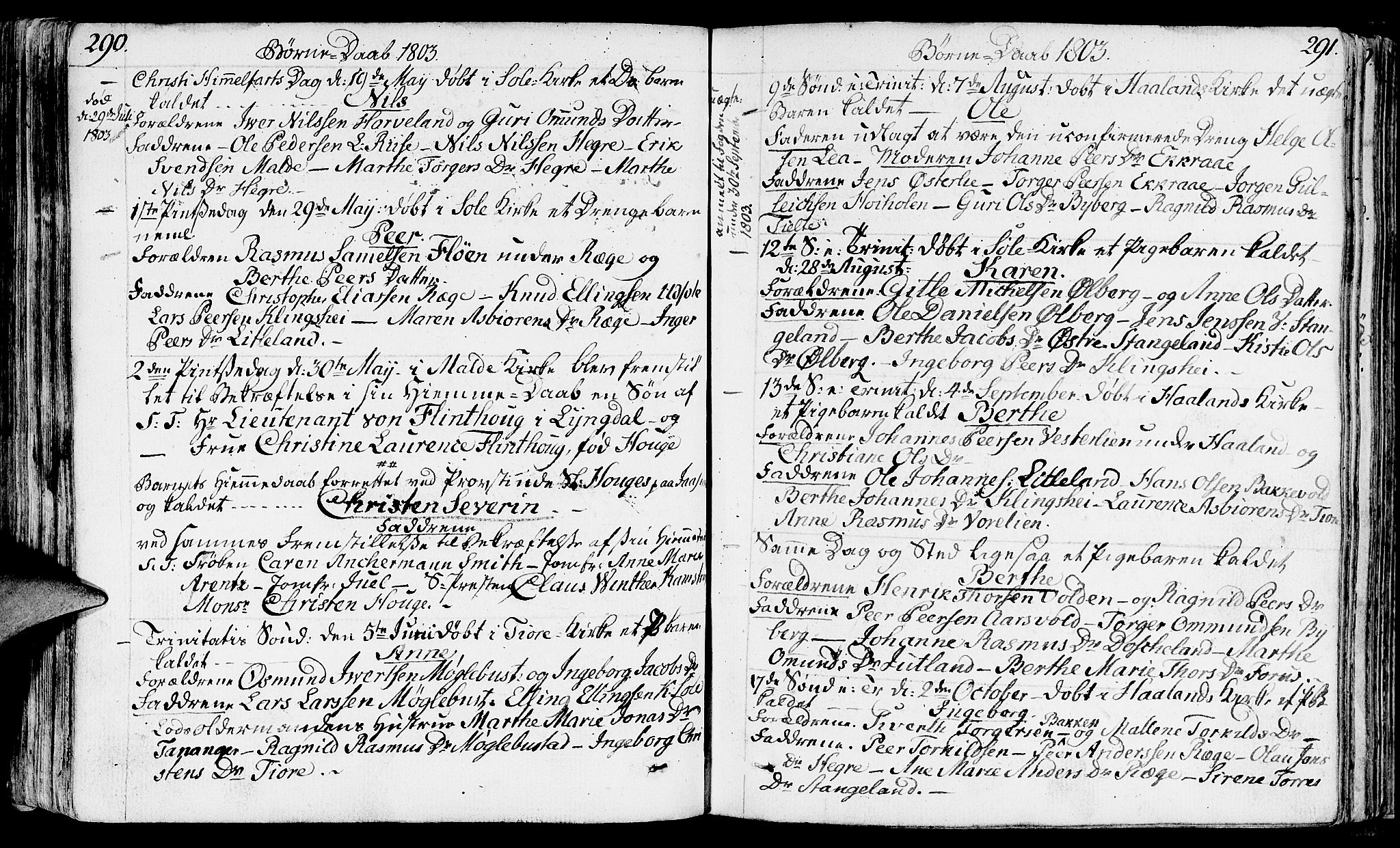 Håland sokneprestkontor, AV/SAST-A-101802/001/30BA/L0003: Parish register (official) no. A 3, 1794-1815, p. 290-291