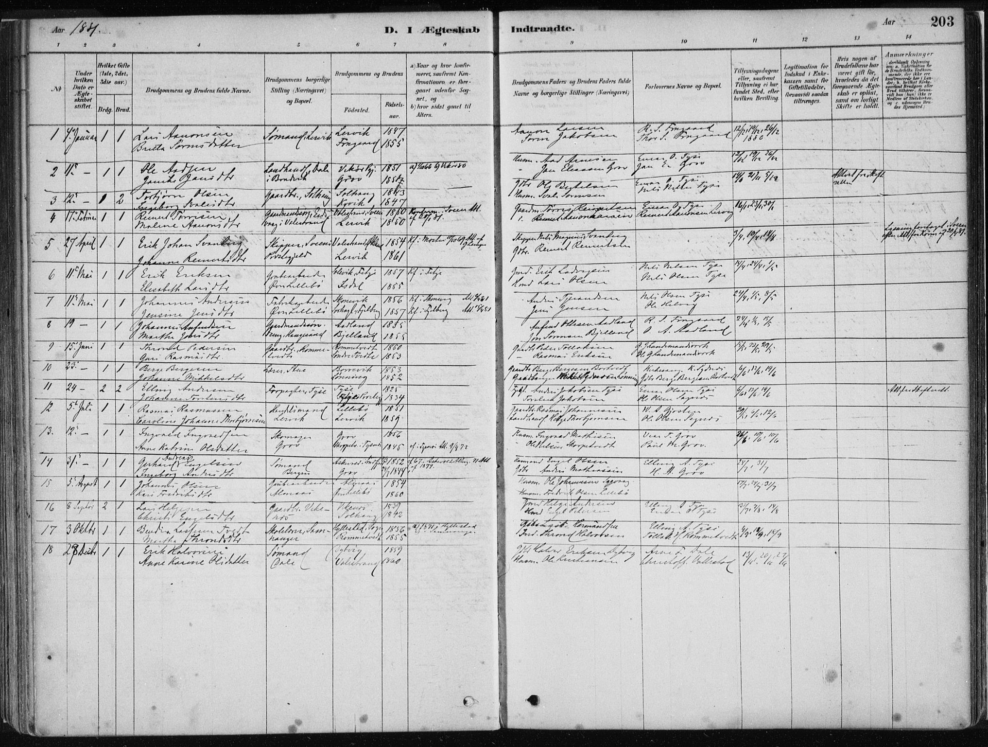 Stord sokneprestembete, SAB/A-78201/H/Haa: Parish register (official) no. B 2, 1878-1913, p. 203