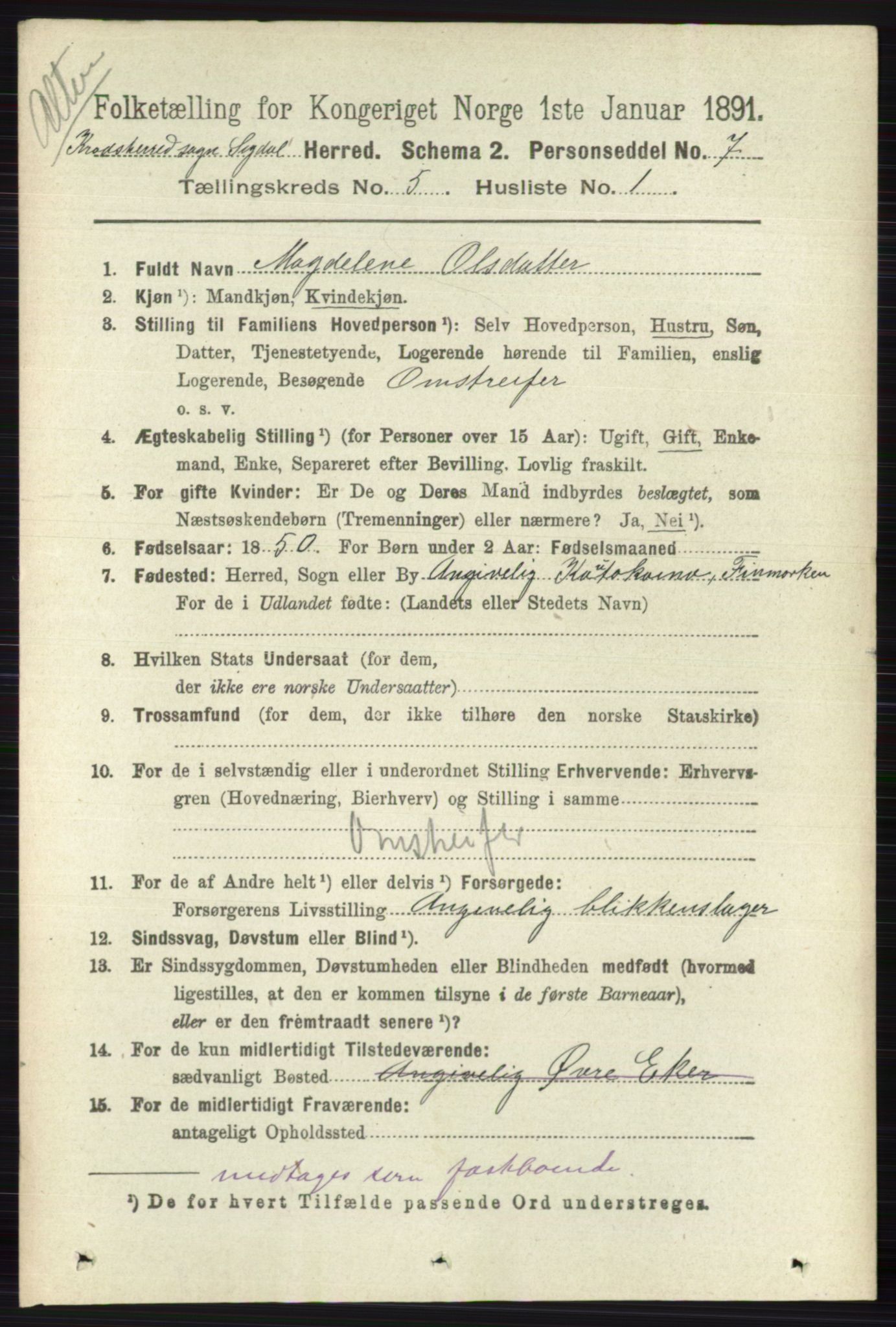 RA, 1891 census for 0621 Sigdal, 1891, p. 6324