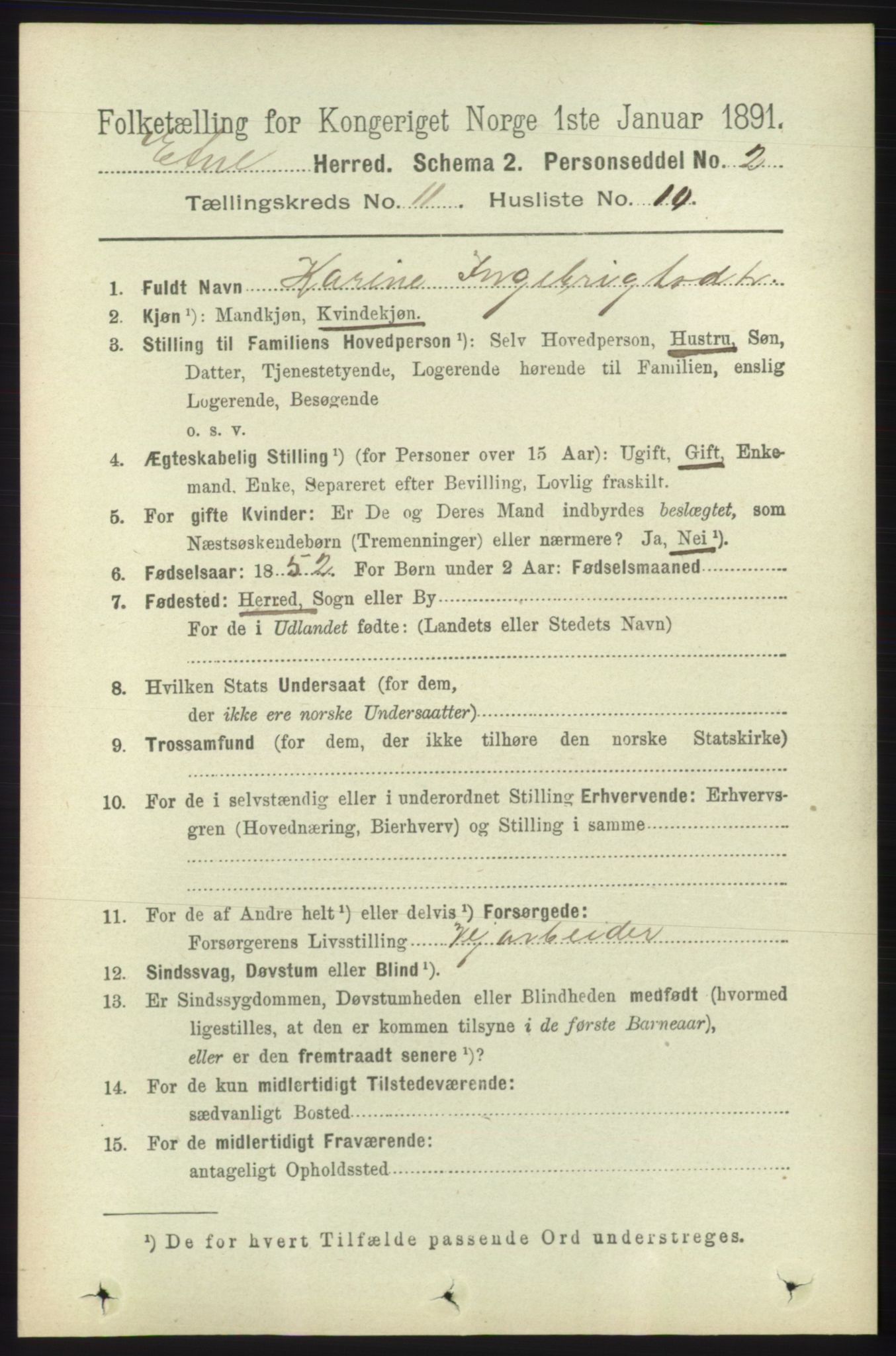 RA, 1891 census for 1211 Etne, 1891, p. 2296