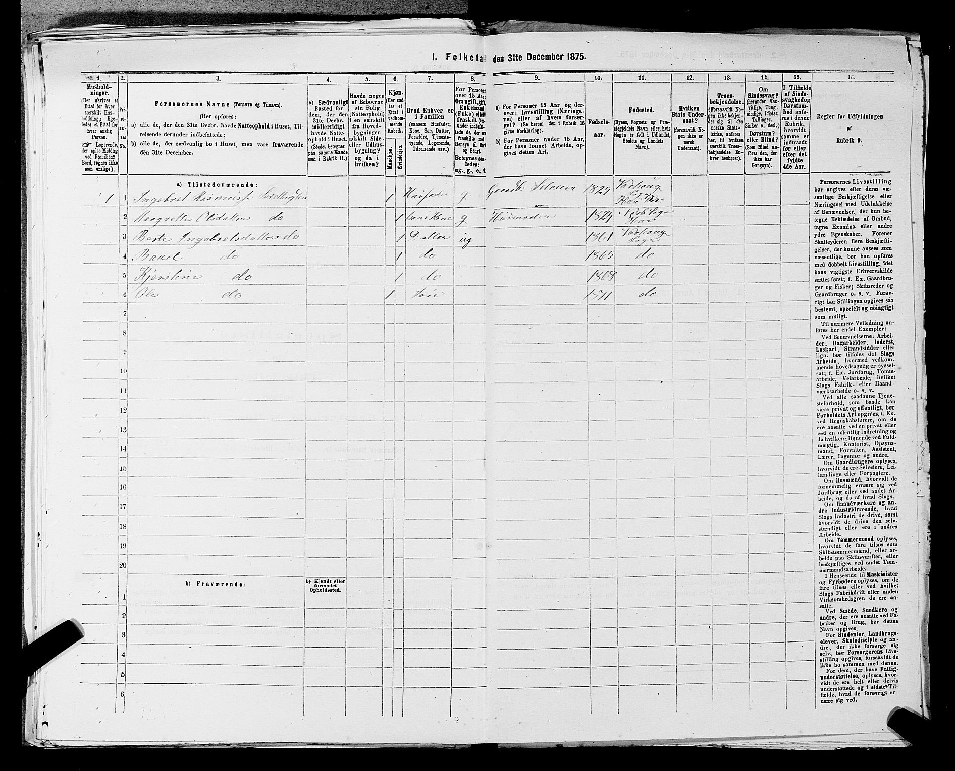 SAST, 1875 census for 1119P Hå, 1875, p. 803