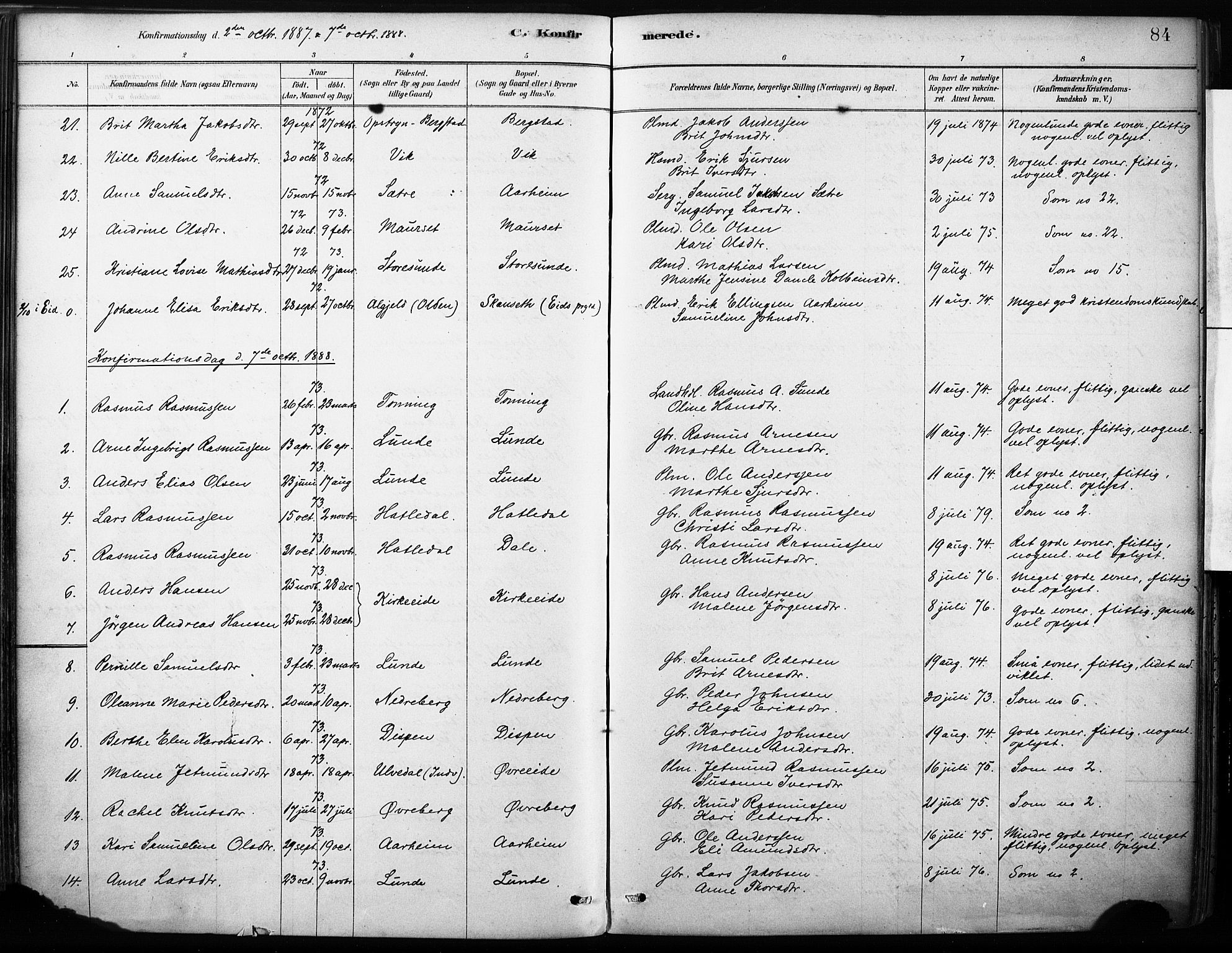 Stryn Sokneprestembete, AV/SAB-A-82501: Parish register (official) no. B 1, 1878-1907, p. 84