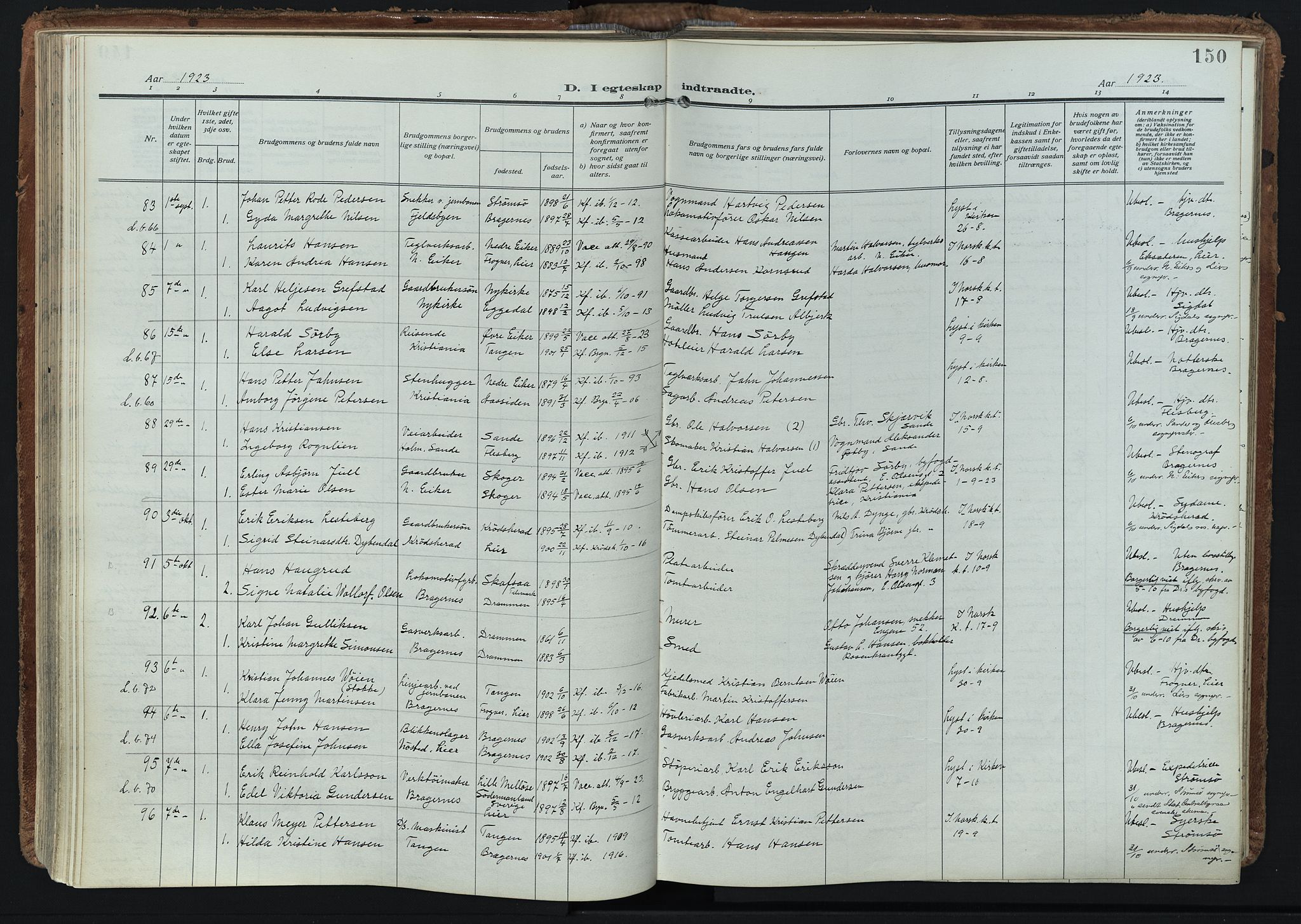 Bragernes kirkebøker, SAKO/A-6/F/Fc/L0009: Parish register (official) no. III 9, 1921-1939, p. 150