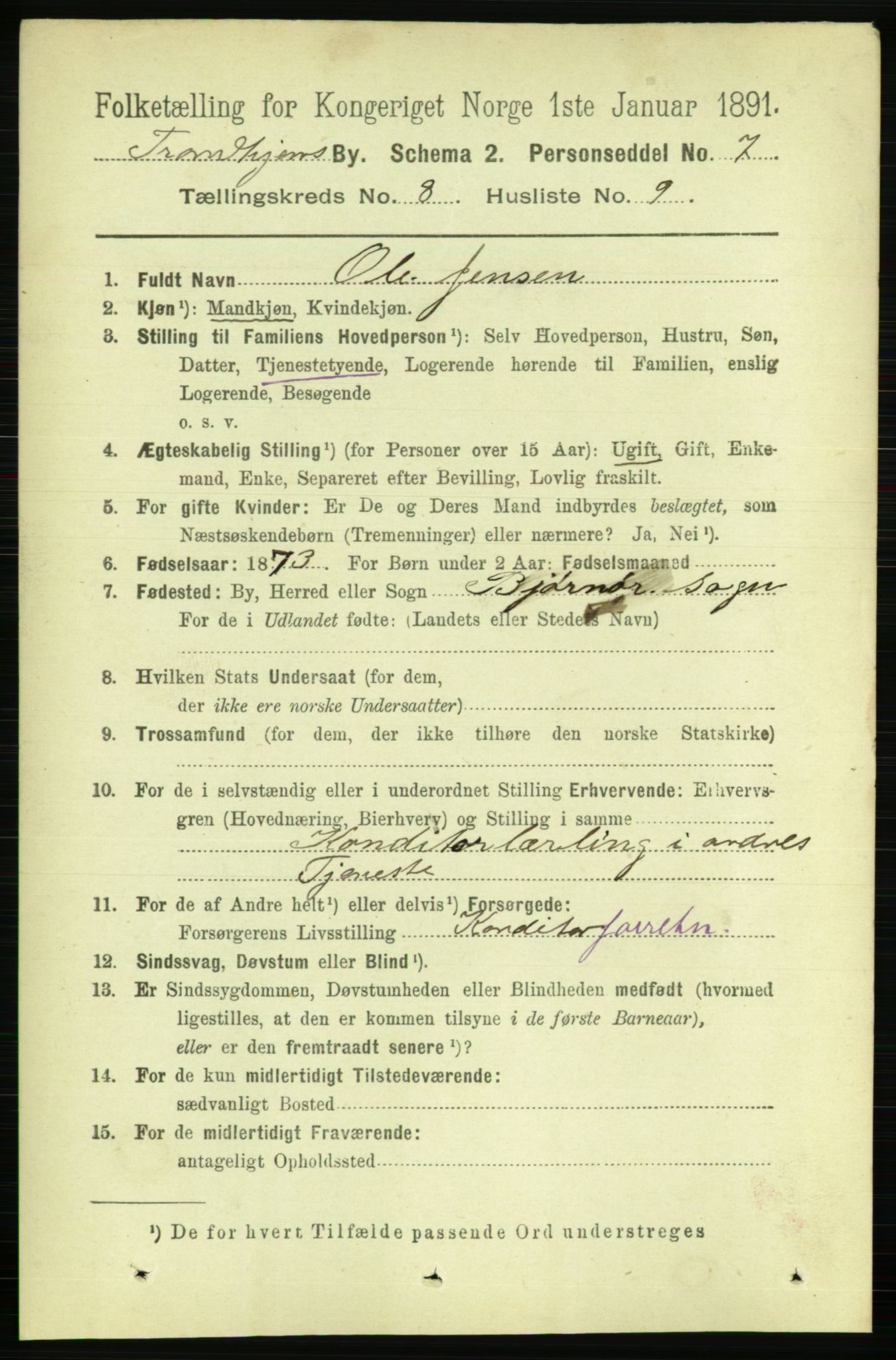 RA, 1891 census for 1601 Trondheim, 1891, p. 6863