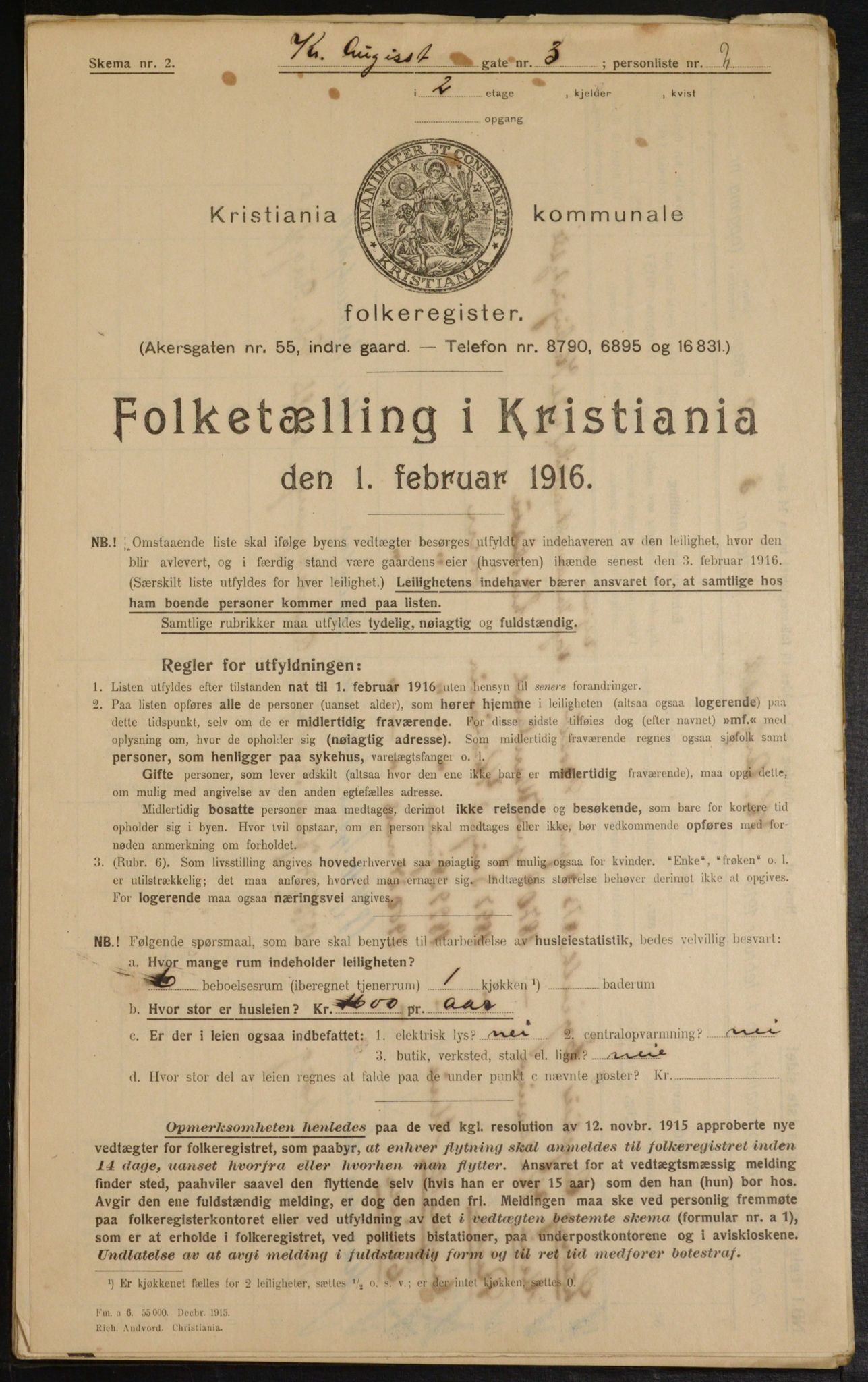 OBA, Municipal Census 1916 for Kristiania, 1916, p. 55093