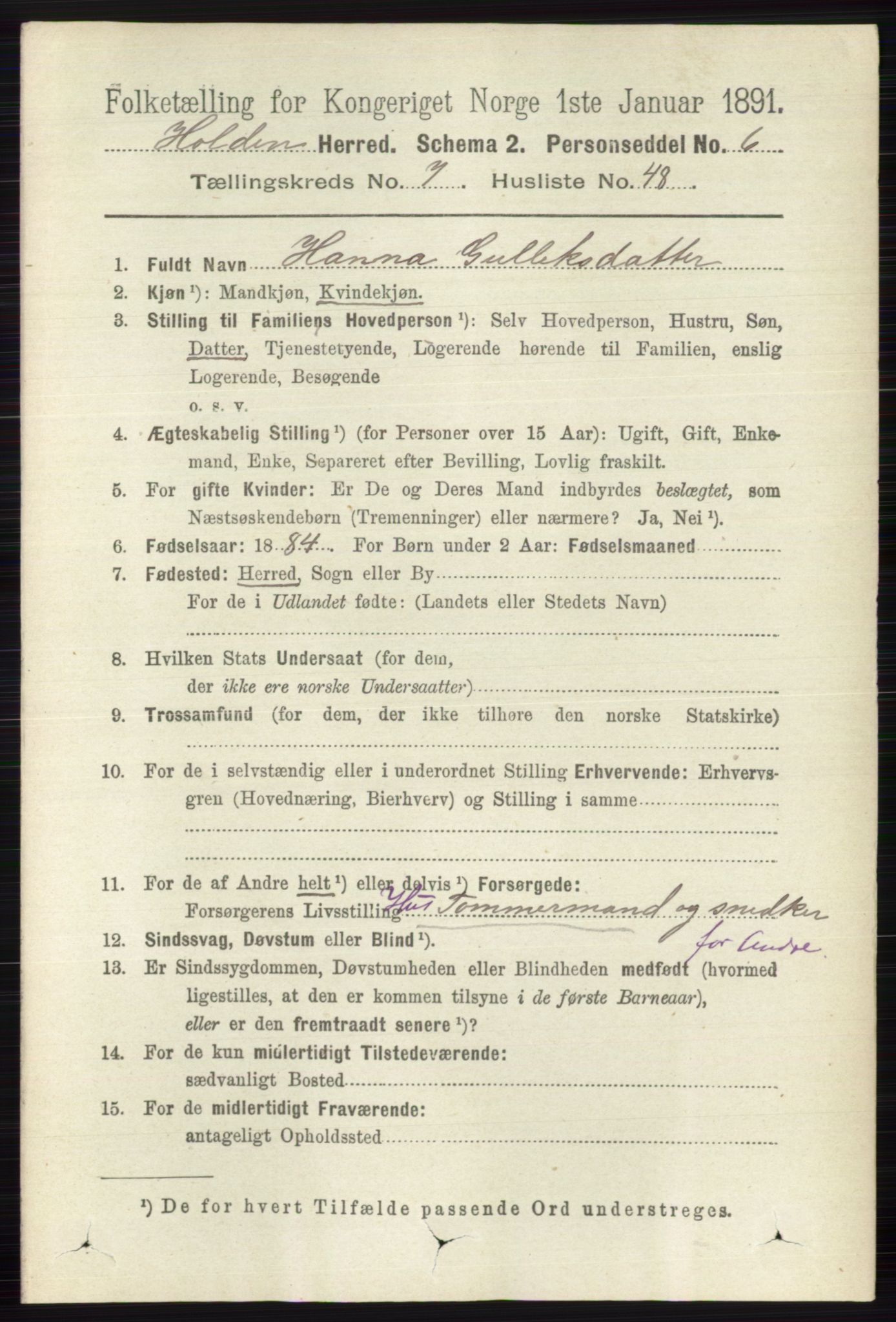 RA, 1891 census for 0819 Holla, 1891, p. 3564