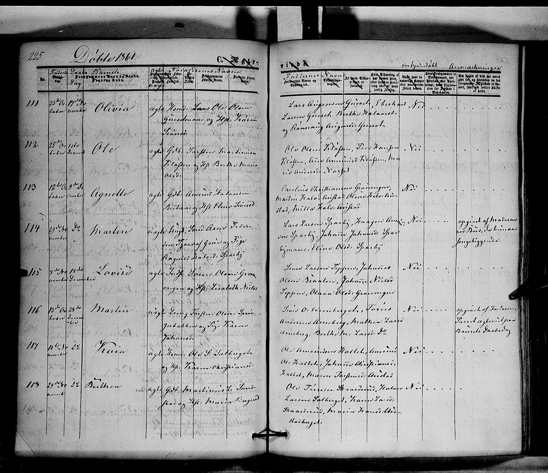 Hof prestekontor, AV/SAH-PREST-038/H/Ha/Haa/L0008: Parish register (official) no. 8, 1849-1861, p. 225