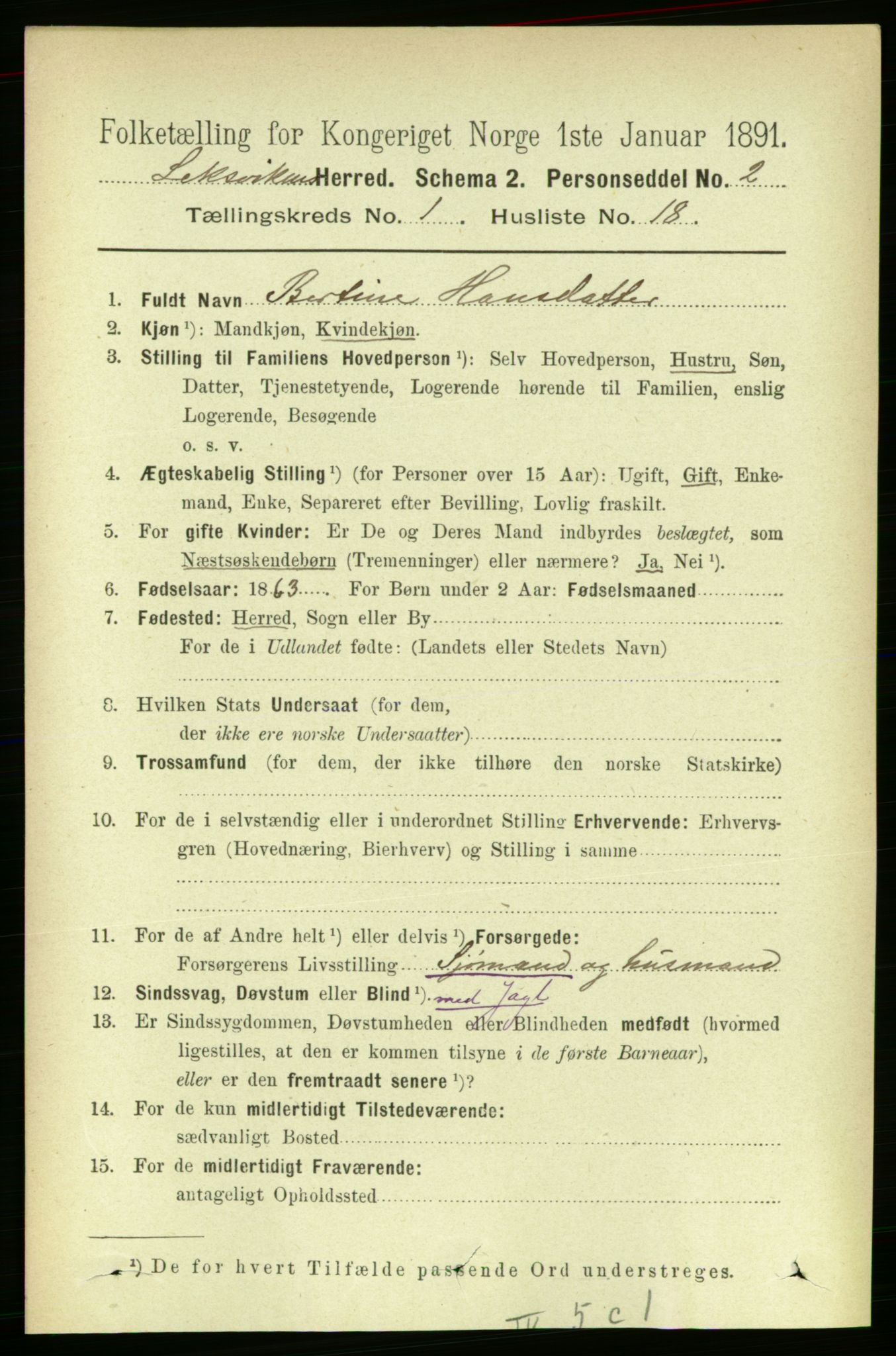 RA, 1891 census for 1718 Leksvik, 1891, p. 220