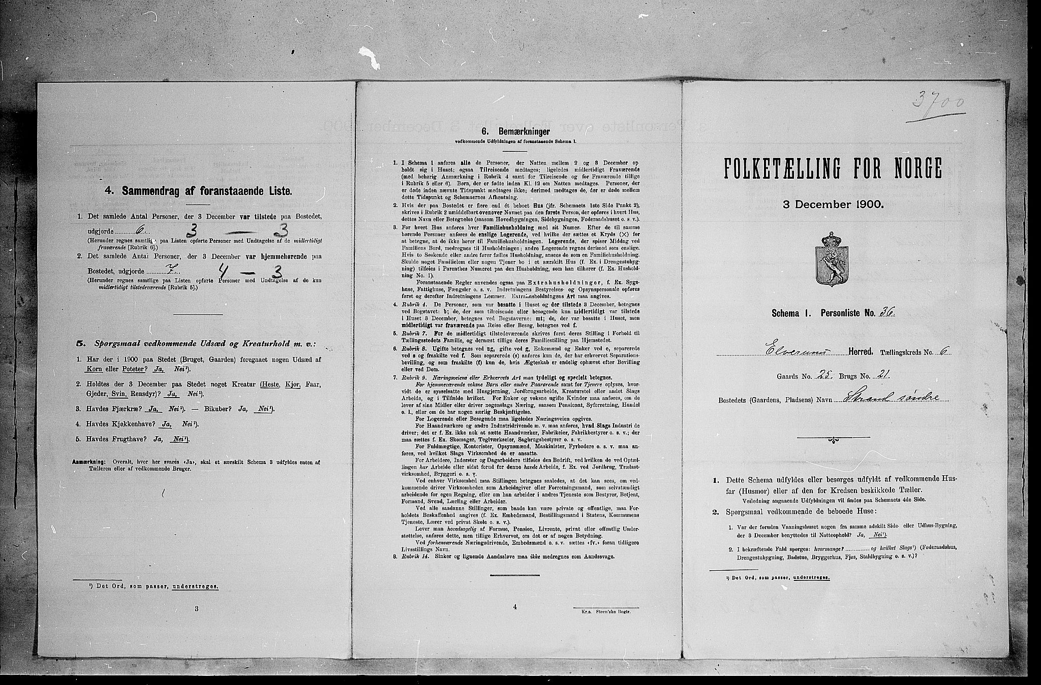 SAH, 1900 census for Elverum, 1900, p. 727