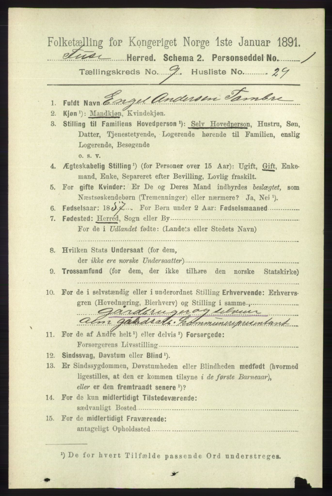 RA, 1891 census for 1241 Fusa, 1891, p. 1877