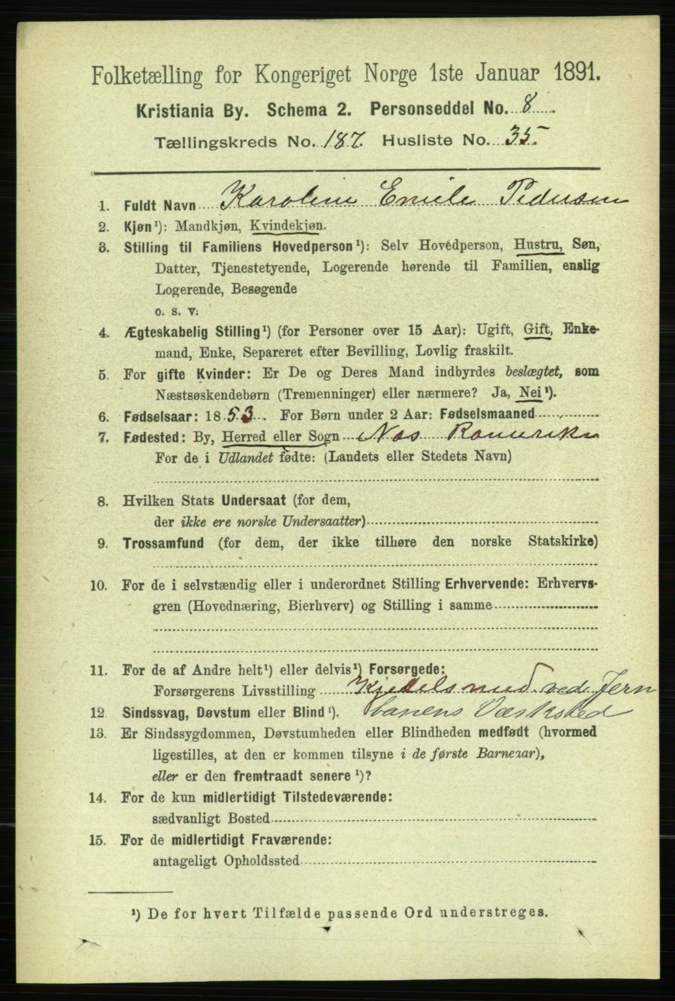 RA, 1891 census for 0301 Kristiania, 1891, p. 112535