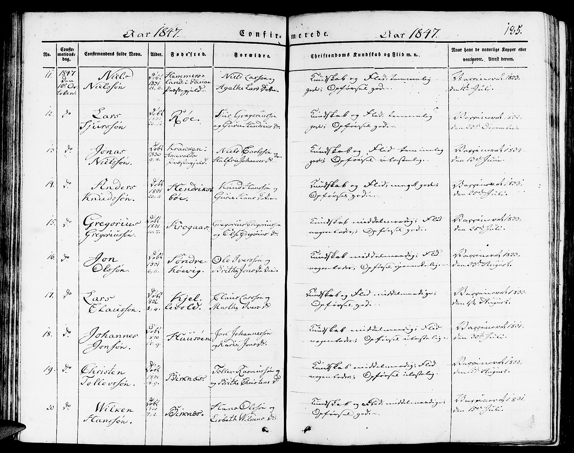 Gulen sokneprestembete, AV/SAB-A-80201/H/Haa/Haaa/L0020: Parish register (official) no. A 20, 1837-1847, p. 185