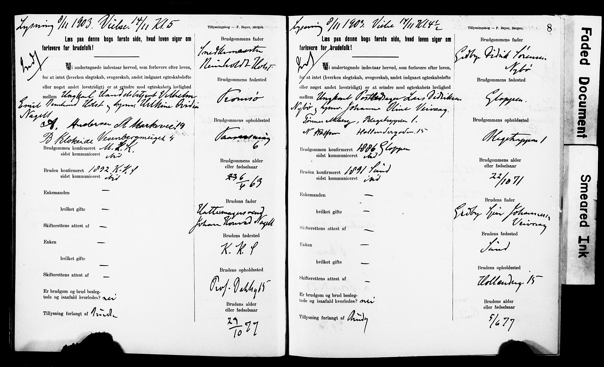 Korskirken sokneprestembete, AV/SAB-A-76101: Best man's statements no. II.5.8, 1903-1908, p. 8