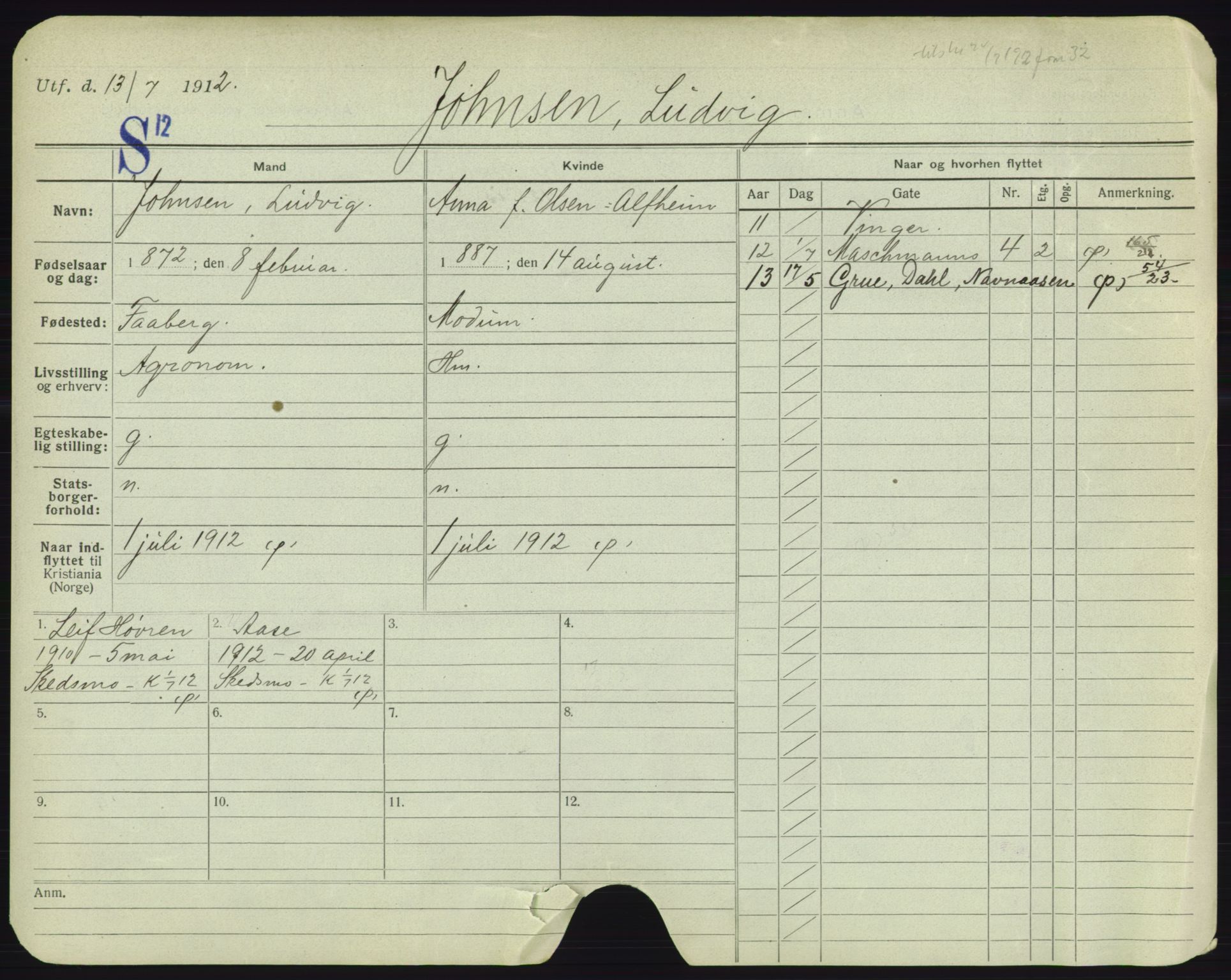 Oslo folkeregister, Registerkort, AV/SAO-A-11715/F/Fa/Fac/L0005: Menn, 1906-1914, p. 928a