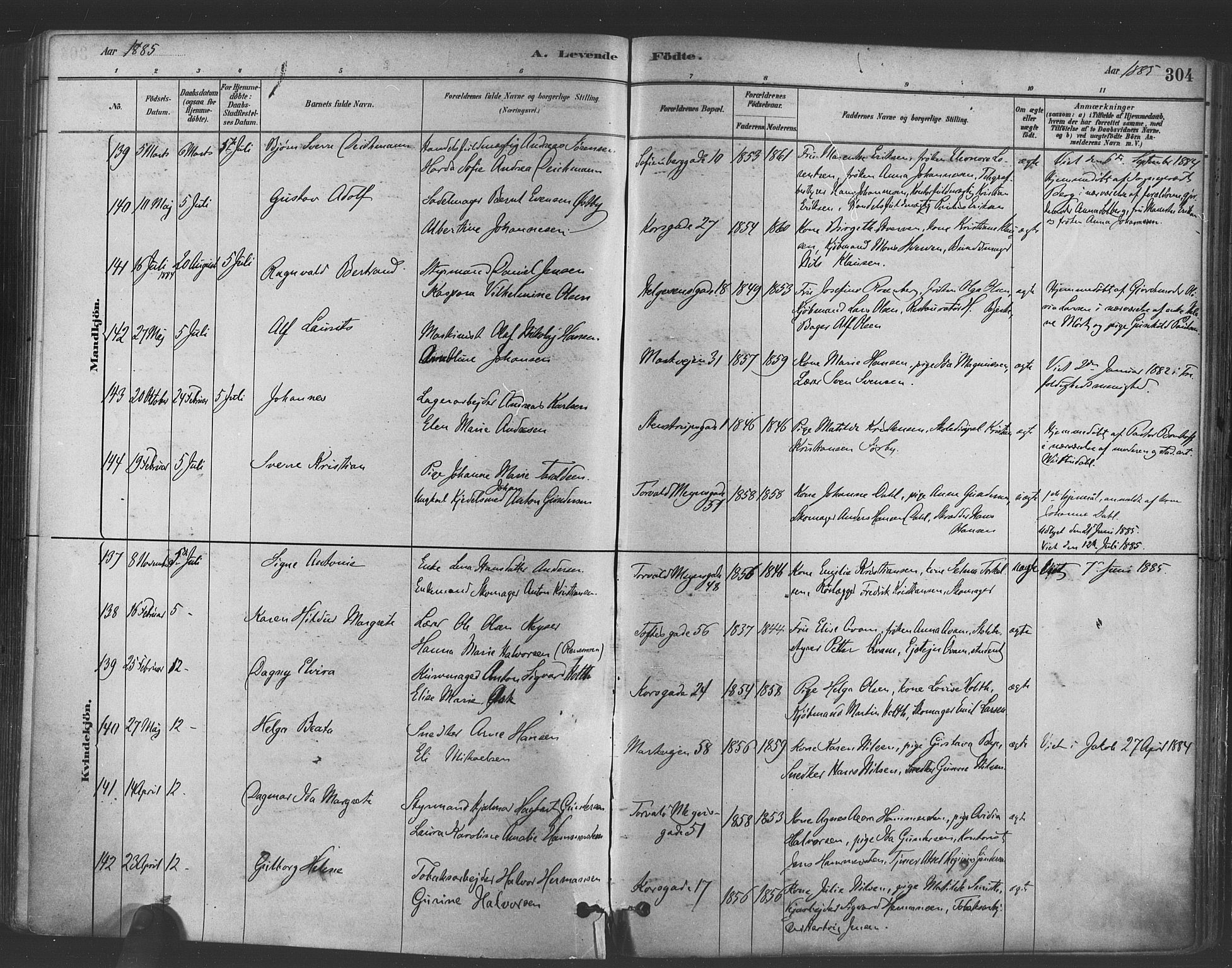 Paulus prestekontor Kirkebøker, AV/SAO-A-10871/F/Fa/L0003: Parish register (official) no. 3, 1879-1887, p. 304