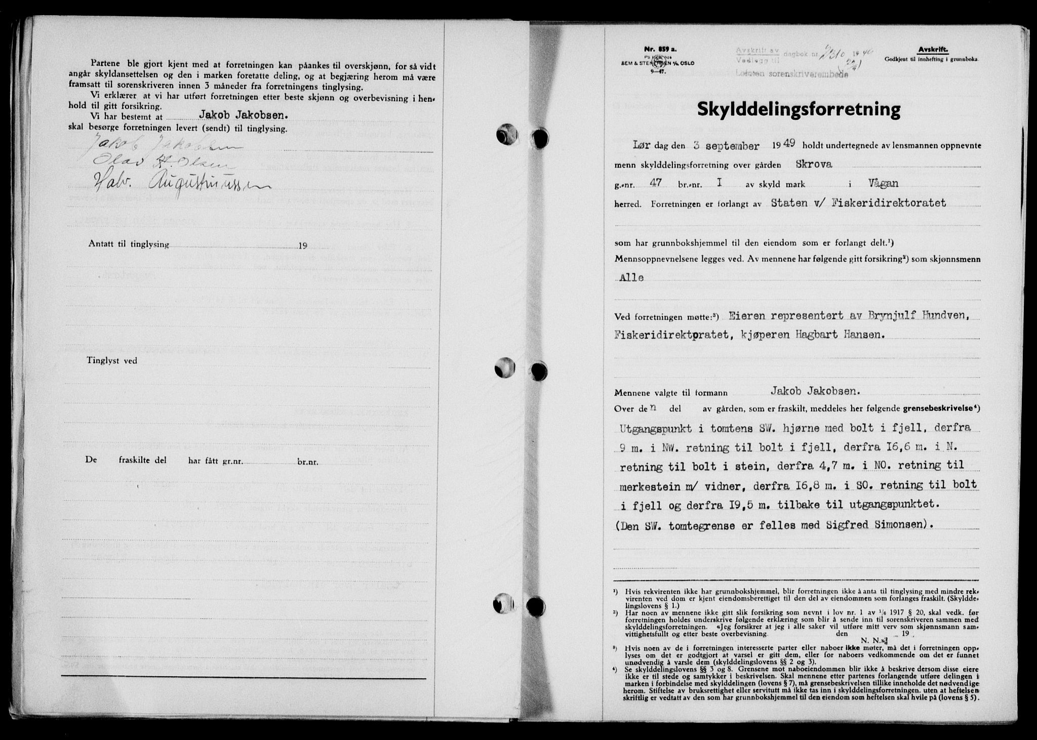 Lofoten sorenskriveri, SAT/A-0017/1/2/2C/L0021a: Mortgage book no. 21a, 1949-1949, Diary no: : 2310/1949