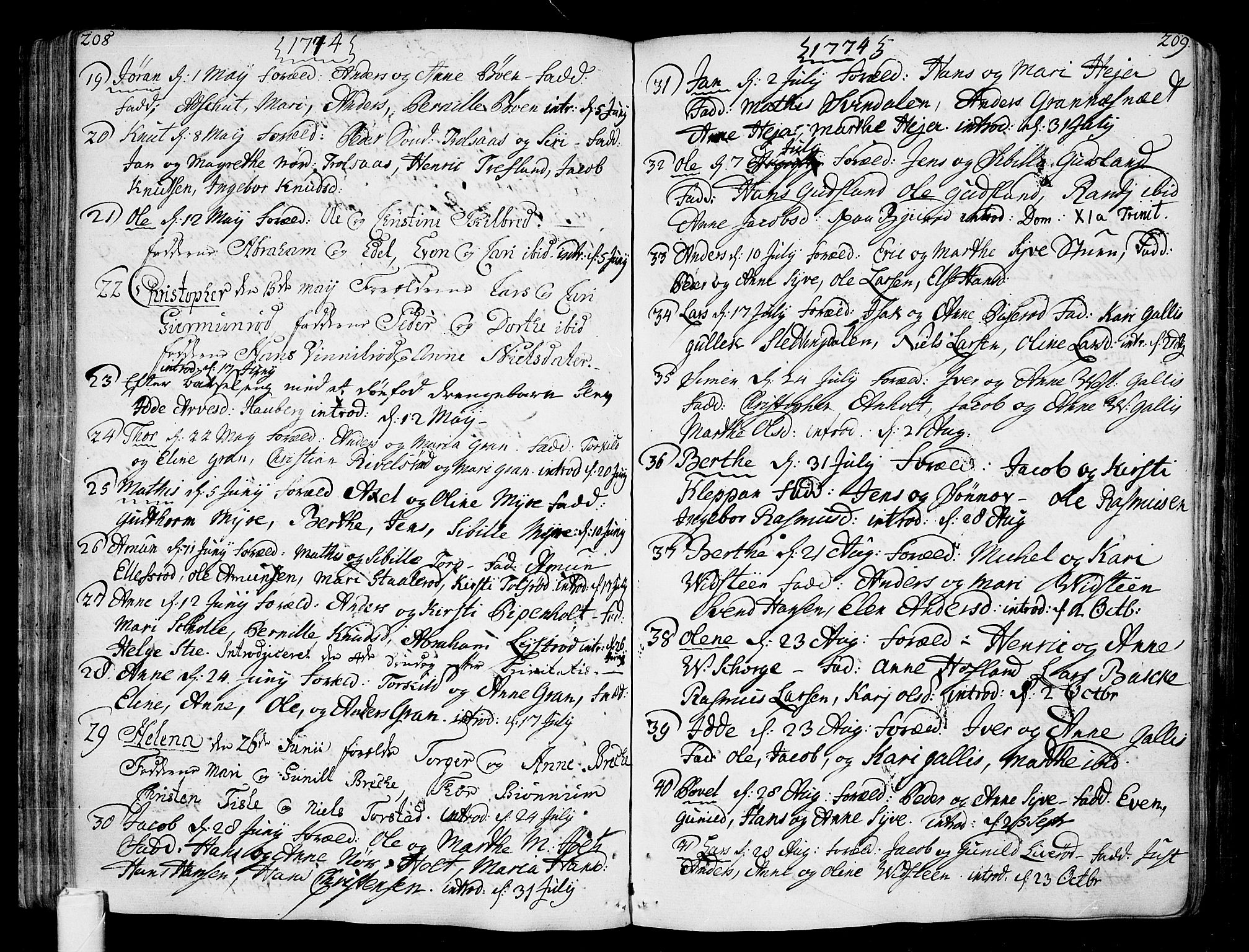 Andebu kirkebøker, AV/SAKO-A-336/F/Fa/L0002: Parish register (official) no. 2, 1733-1802, p. 208-209