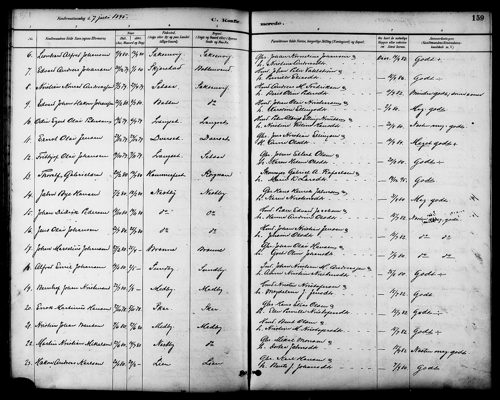 Ministerialprotokoller, klokkerbøker og fødselsregistre - Nordland, AV/SAT-A-1459/847/L0669: Parish register (official) no. 847A09, 1887-1901, p. 159