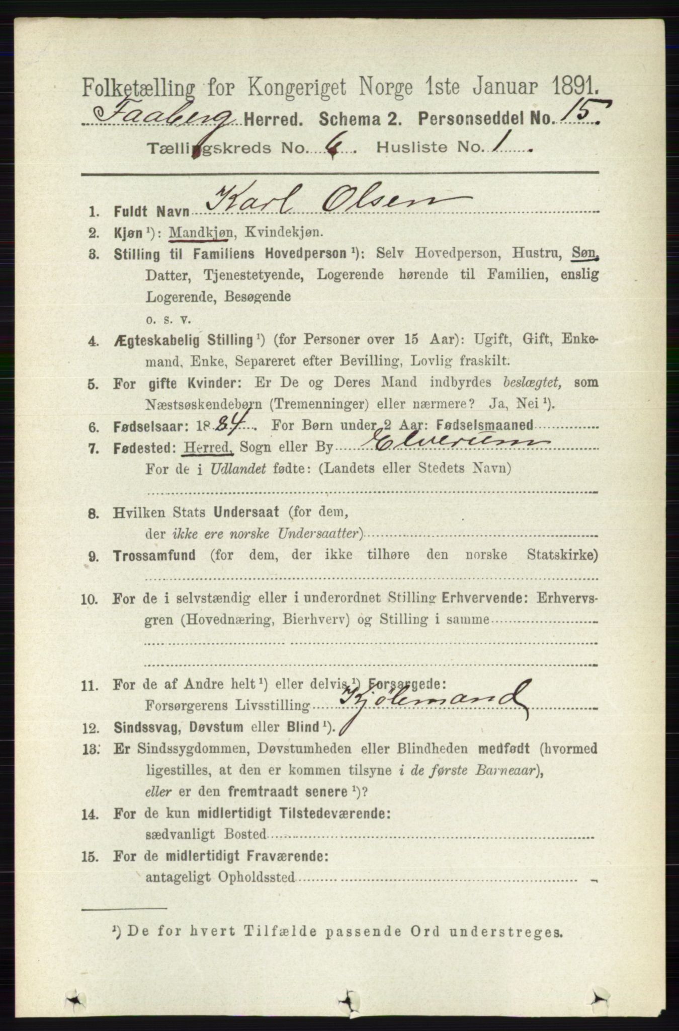 RA, 1891 census for 0524 Fåberg, 1891, p. 2233